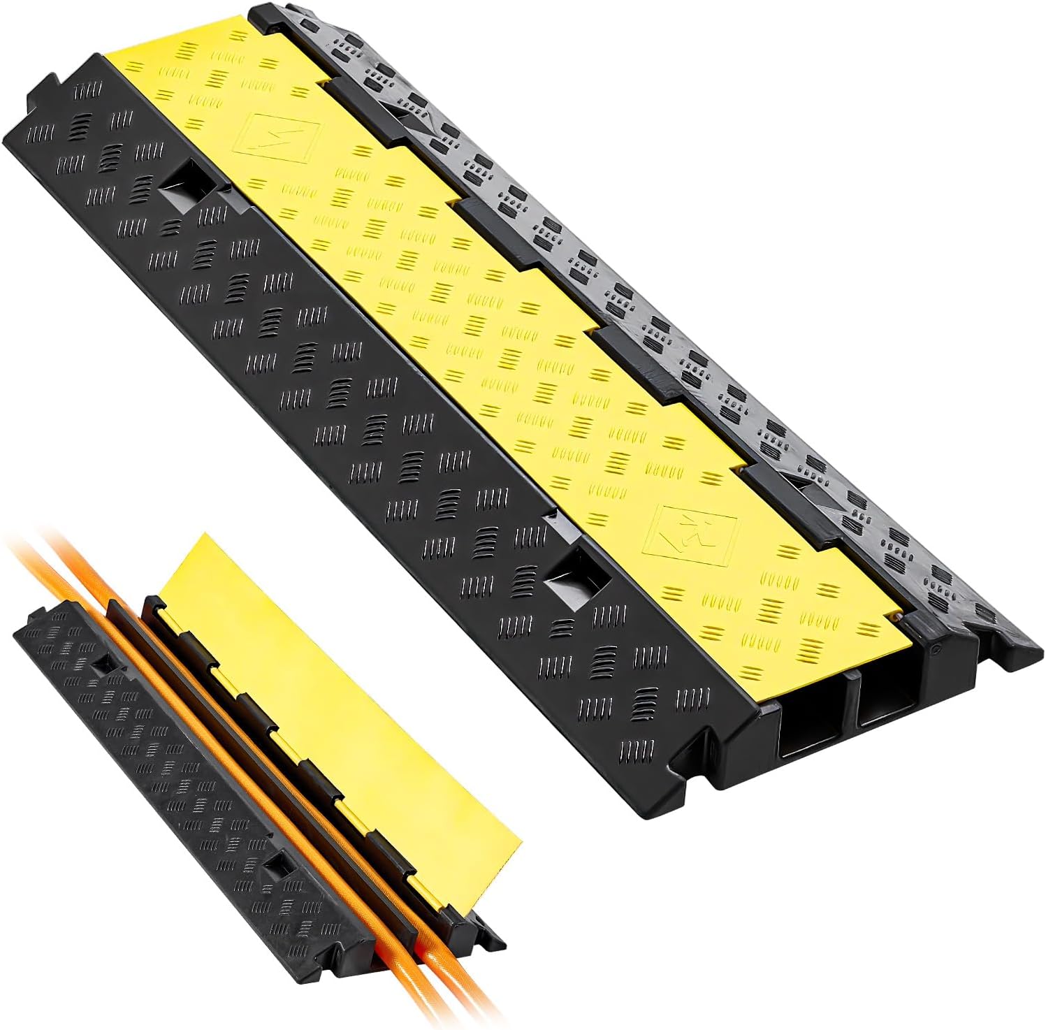 VEVOR Cable Protector Ramp, 5 Packs 2 Channels Speed Bump, Rubber Modular Humps Rated 11000 LBS Load Capacity, Protective Wire Cord Ramp Driveway Rubber Traffic Speed Bumps Cable Protector