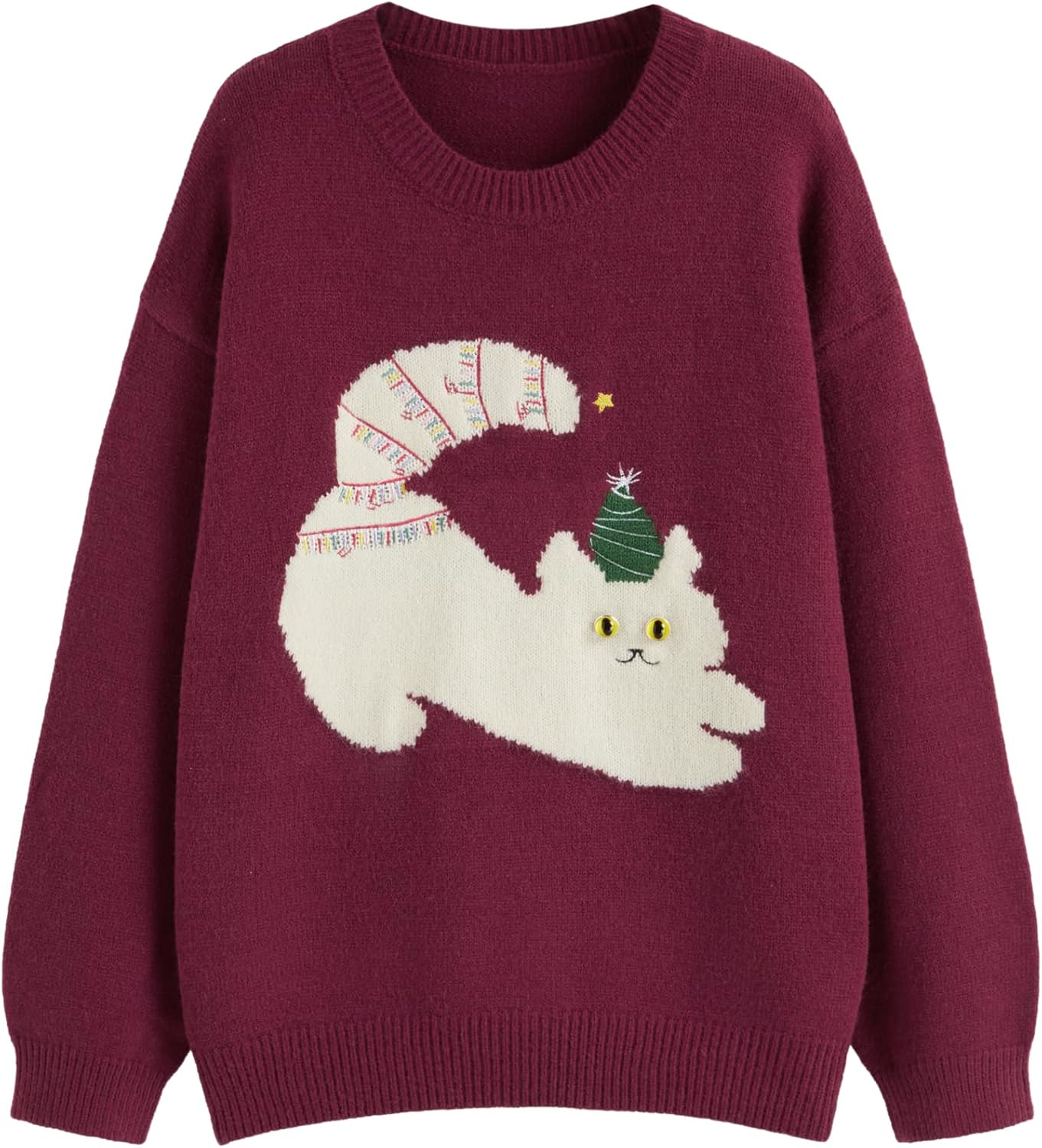 CIDER Women’s Cat Sweater Long Sleeve Crew Neck Fun Graphic Cute Patterned Pullover Sweater Tops