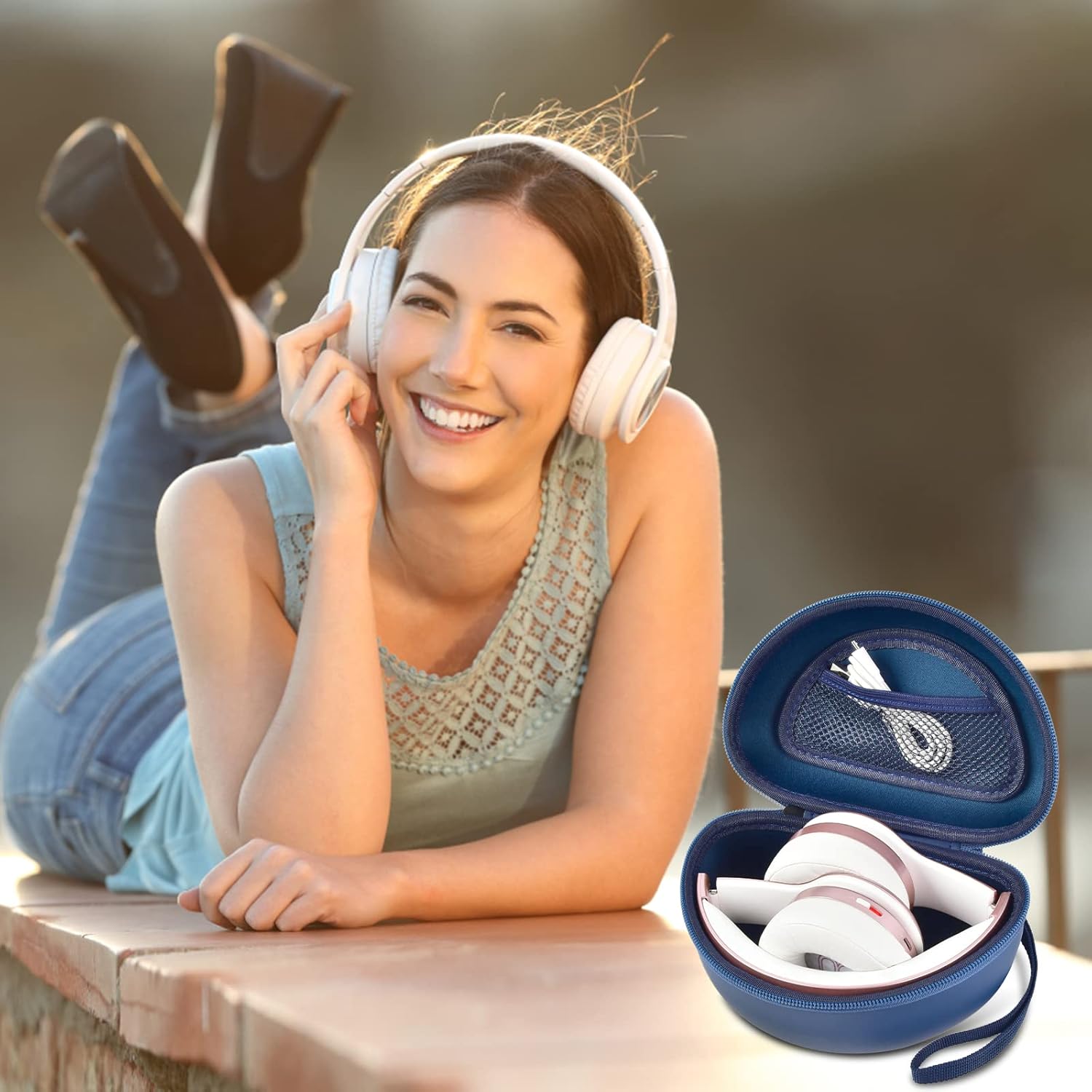 Headphone Case Compatible with Beats Solo 4/ Studio Pro x Kim Kardashian/ Solo3/ Studio3/ Solo2/ Solo Pro Bluetooth On-Ear Headphones Headset - Blue