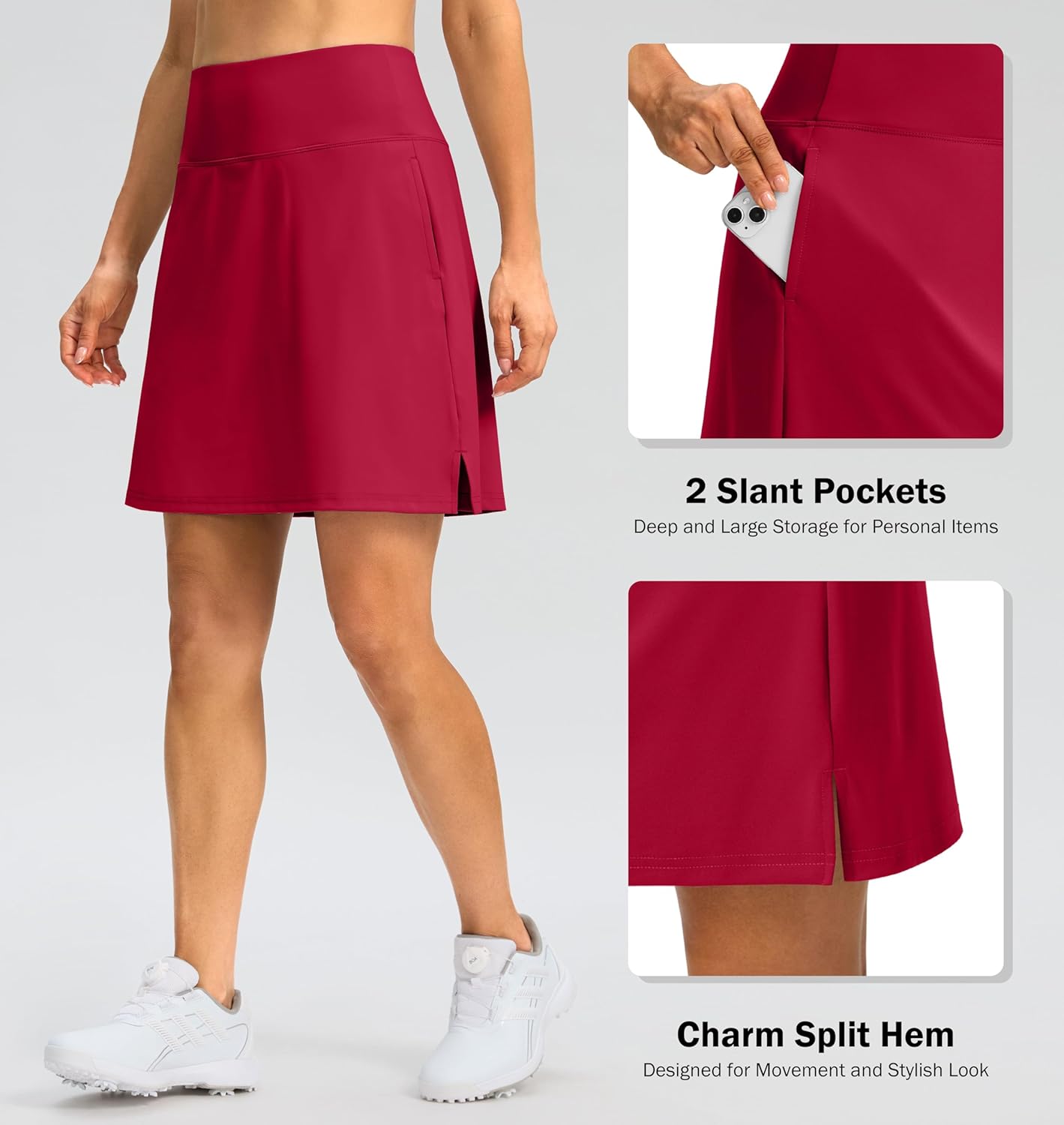 SANTINY 18" Skorts for Women 3 Pockets High Waist Long Athletic Tennis Skirt Golf Skort for Casual Summer Travel