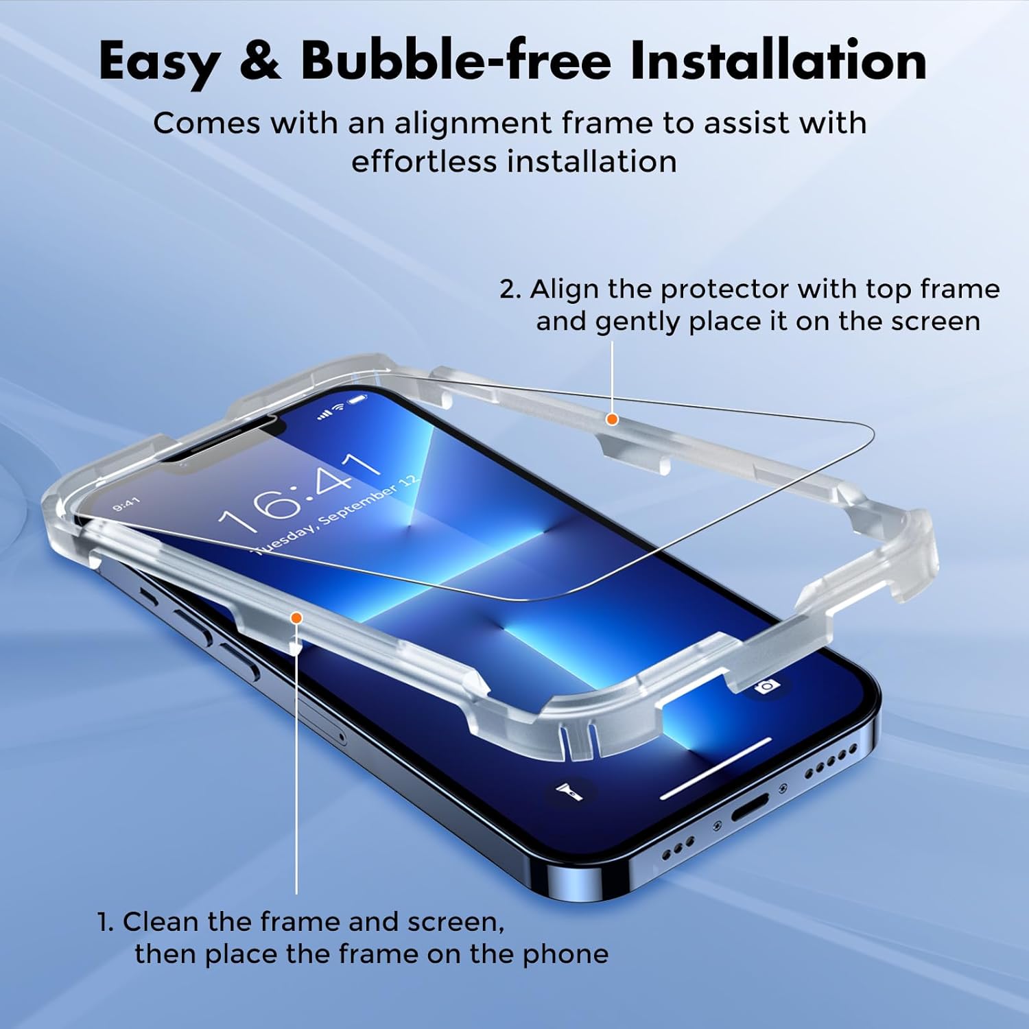 UNBREAKcable 2-Pack Screen Protector for iPhone 14/13/13 Pro Double Shatterproof Tempered Glass [Easy Installation Frame] [9H Hardness] [99.99% HD] [Bubble Free] for Apple 13 Pro/13/14 6.1 inch