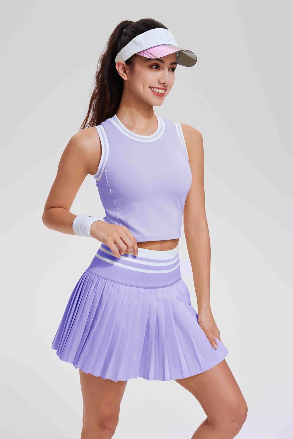 Two Piece Tennis Skirt Set for Women High Waisted Pleated Athletic Golf Skirt Sets Women 2 Piece Outfits with Pockets