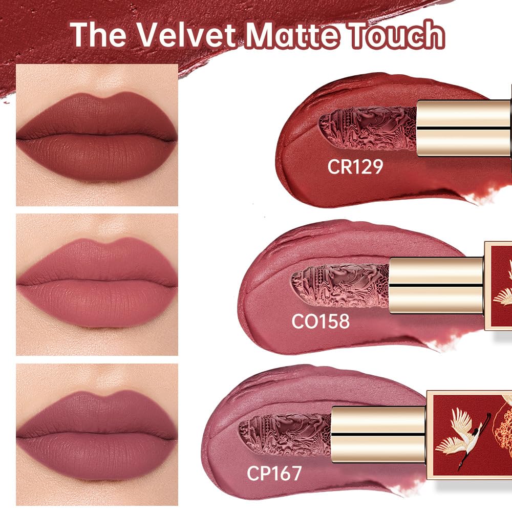 Catkin Lipstick 3pcs Set for Women, Full Coverage Shimmer Glow Finish, Long Lasting Weightless with Hydrating Creamy Texture 04