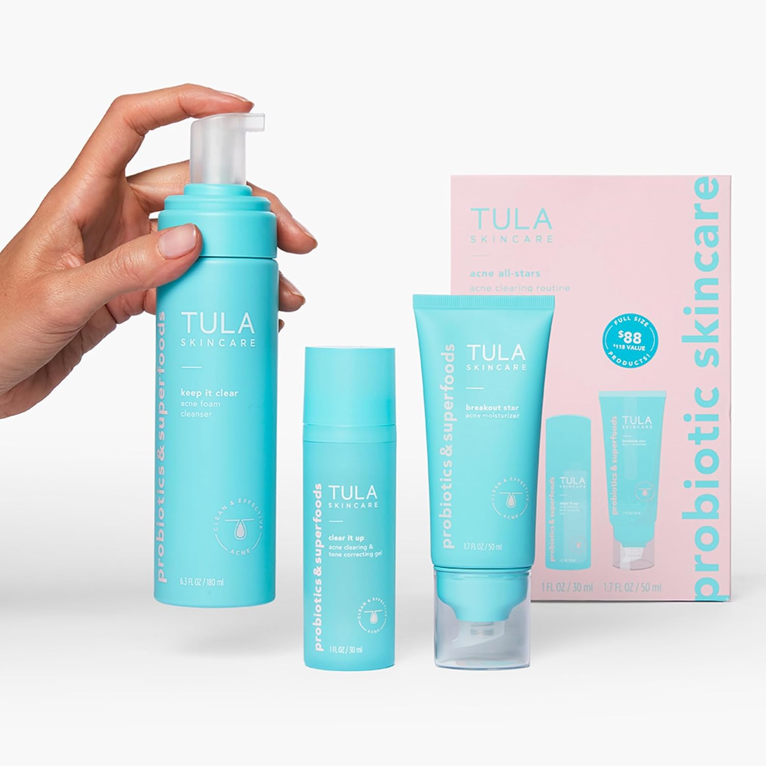 TULA Skin Care Acne Heroes Level 3 Acne Clearing Routine - An Effective, Gentle, and Complete Acne-Clearing Routine for Mild to Severe Breakouts, 3-Piece Kit