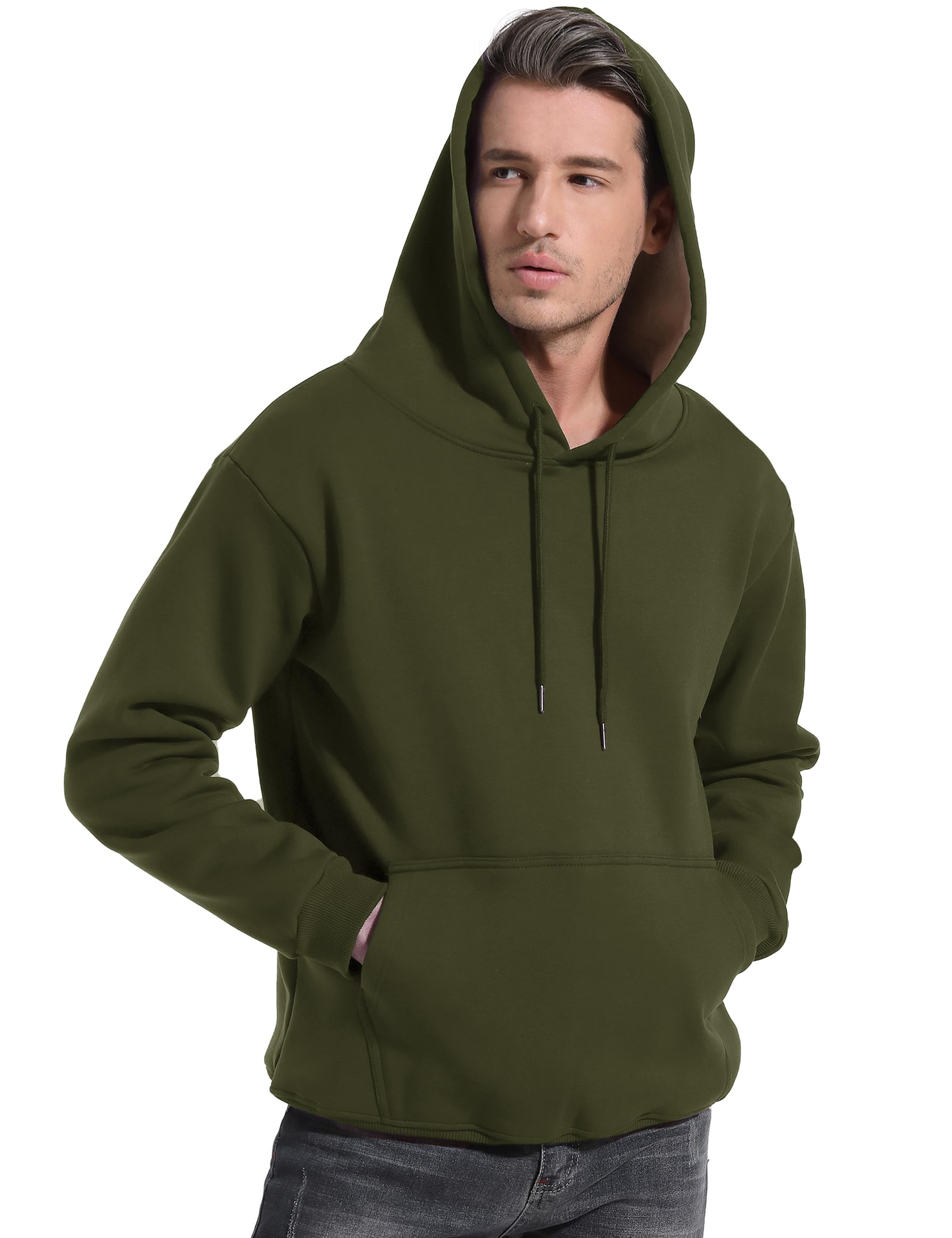 Flygo Men's Casual Fleece Sherpa Lined Hoodie Winter Warm Pullover Hooded Sweatshirt(Black-XL)
