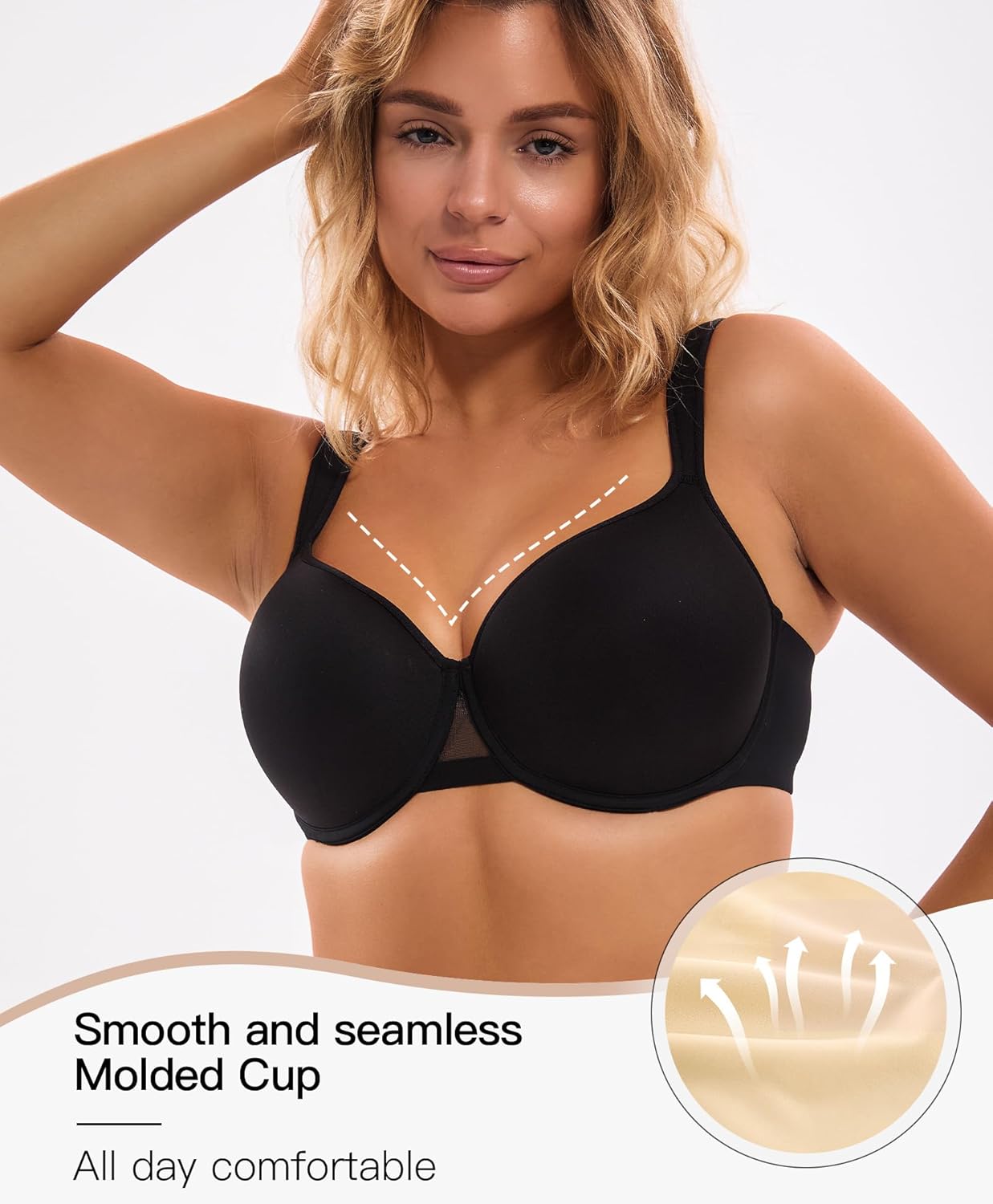 Women's Padded Push Up Bras Full Coverage Underwire Supportive Comfort T-Shirt Bras