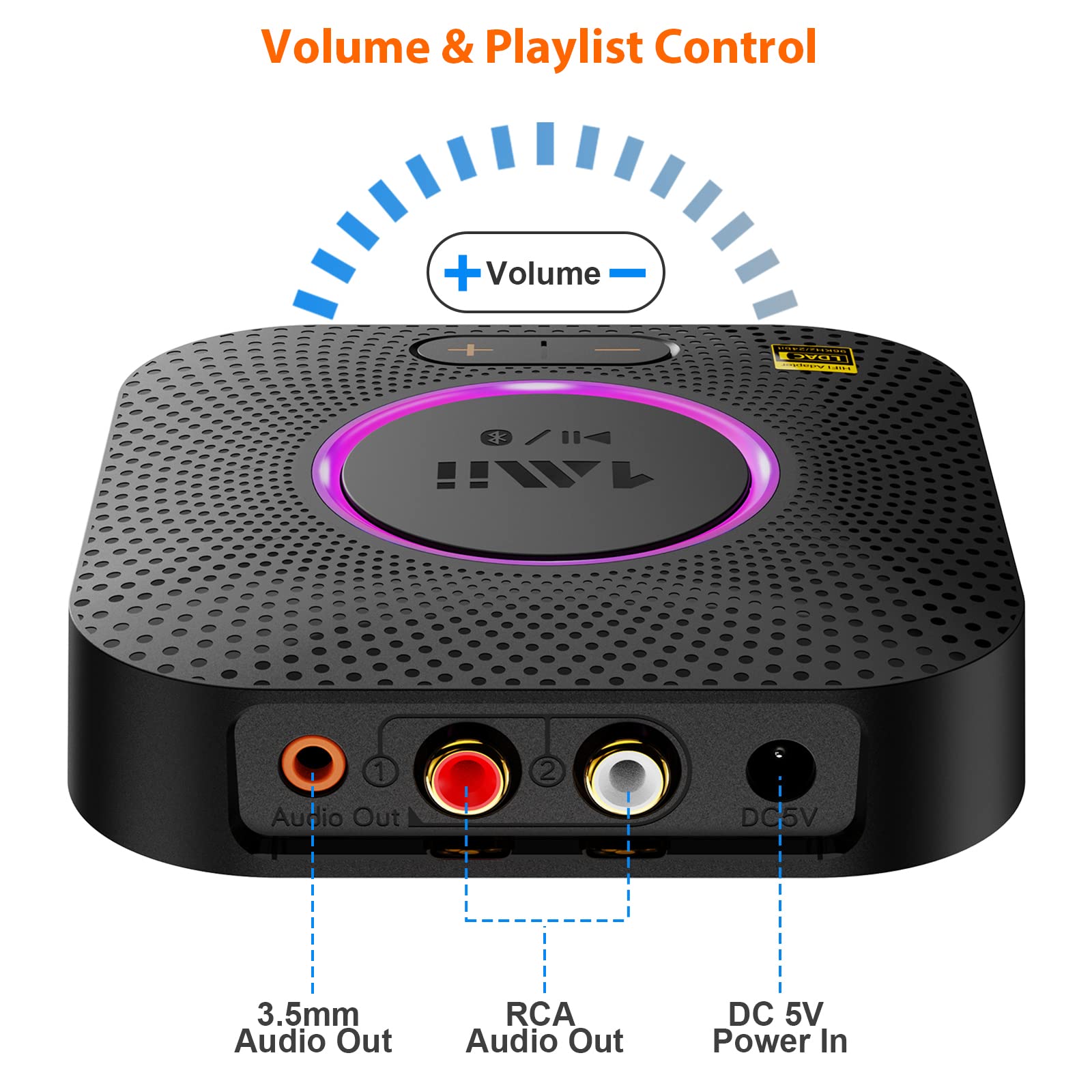 [Upgraded] 1Mii B06 Plus Bluetooth Receiver, HiFi Wireless Audio Adapter, Bluetooth 5.3 Receiver with 3D Surround aptX HD aptX Adaptive for Home Music Streaming Stereo System