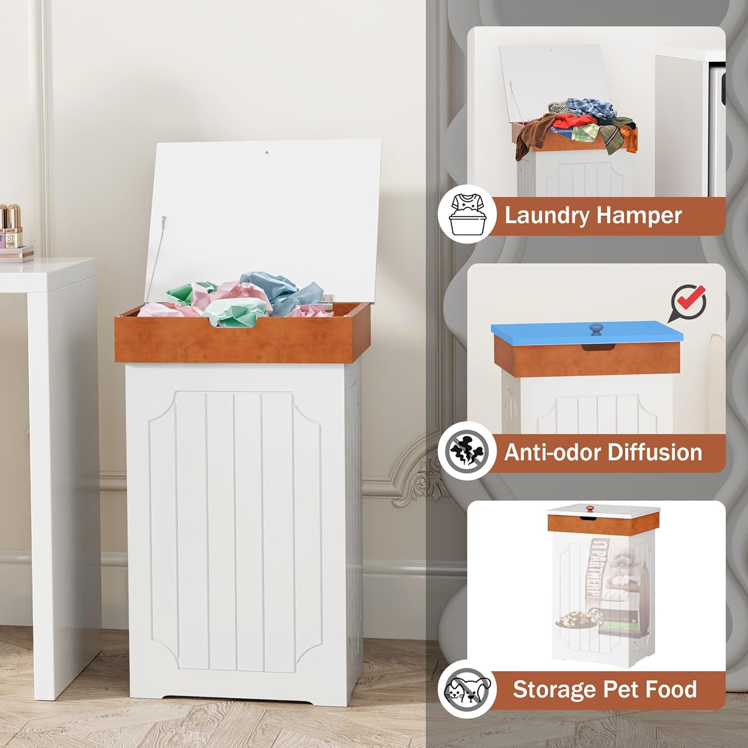 Function Home Trash Can Cabinet, 13 Gallon Kitchen Garbage Can, Wooden Recycling Trash Bin, Dog Proof Trash Can, Trash Cabinet with Lid for Home Kitchen Bathroom, White