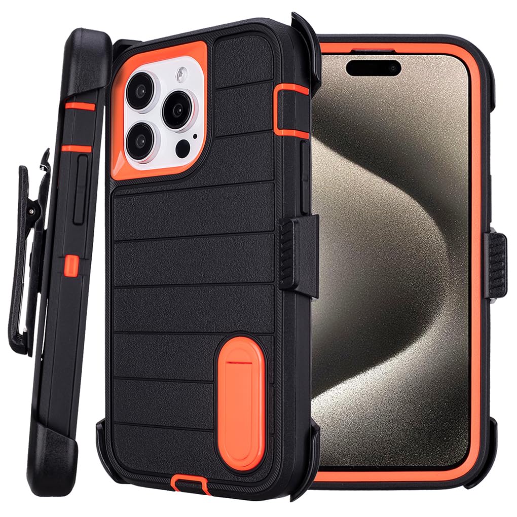 for Phone Case iPhone 15 Pro Max Case Black with Belt Clip Heavy Duty Holster for Shockproof Cases,3 Layers of Sturdy,Military Grade Defender Cover for iPhone 15 Pro Max Cases Black 6.7 Inch