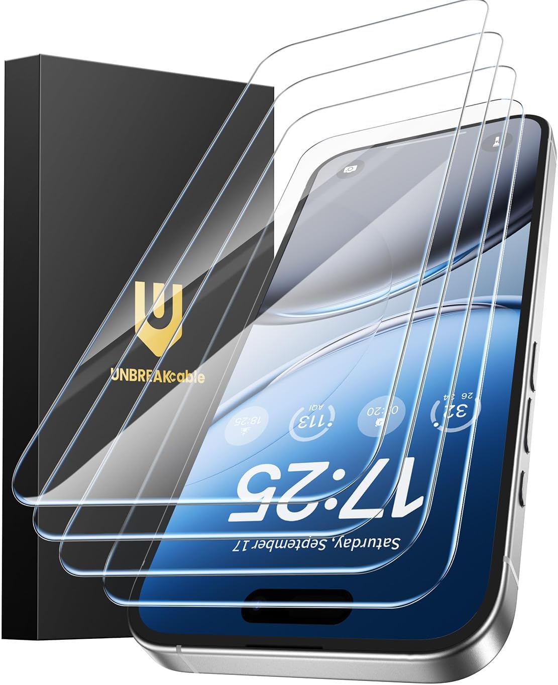 UNBREAKcable 4-Pack Screen Protector for iPhone 17, Double Shatterproof Tempered Glass [Easy Installation Frame] [9H Hardness] [99.99% HD Clear] [Case Friendly] for iPhone 6.3 inch
