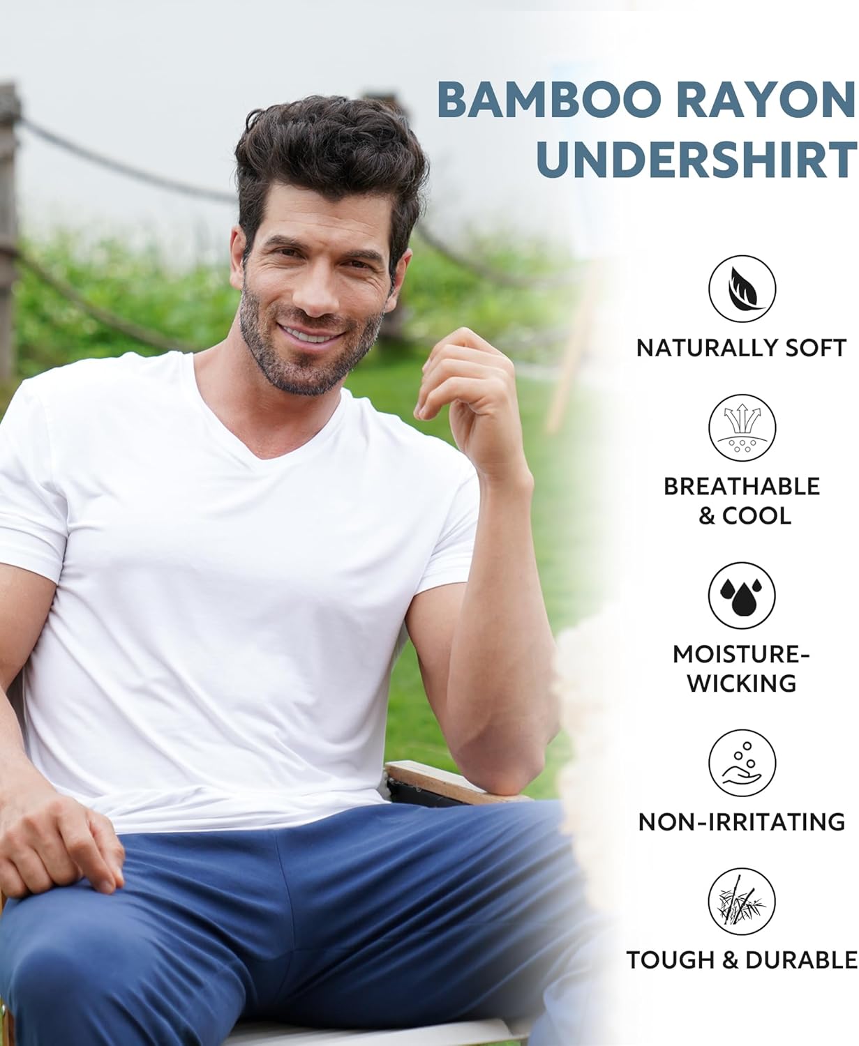 DAVID ARCHY Men's Undershirt Bamboo Rayon Moisture-Wicking V-Neck T-Shirts Stretch Tees for Men, 3 or 5 Pack