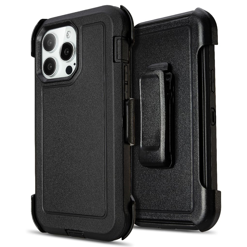 for Black iPhone 15 Case with Belt Clip, Shockproof Heavy Duty Rugged, 3 Layers of Sturdy,Anti-Drop, Military-Grade Defender Cover for iPhone 15 Case Black
