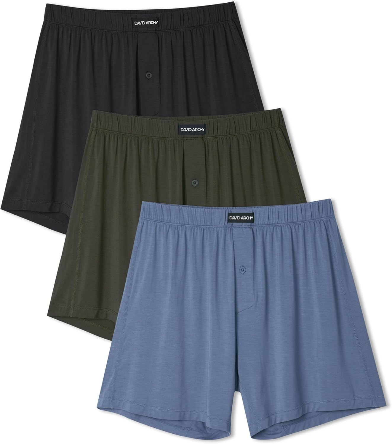 DAVID ARCHY Mens Boxer Shorts Breathable Soft Rayon Made from Bamboo Boxers for Men Loose Fit Mens Underwear 3 or 5 Pack