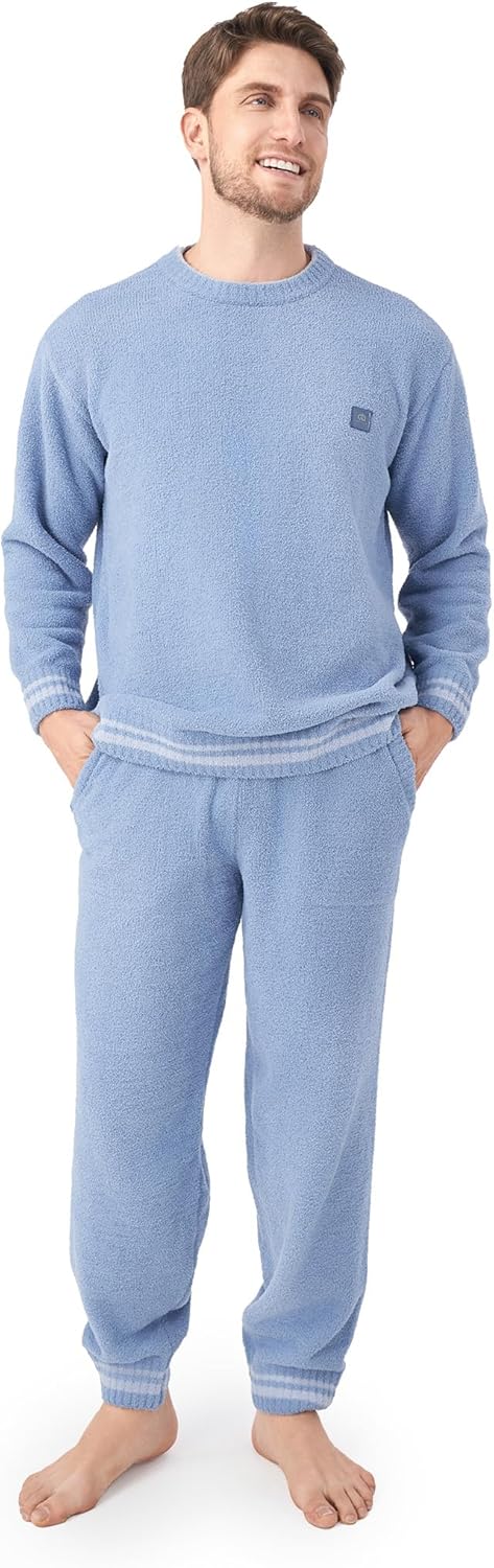 DAVID ARCHY Mens Pajamas Set Ultra-Soft Fleece Pajamas Warm Sleepwear Long Sleeve Lounge Set with Pockets