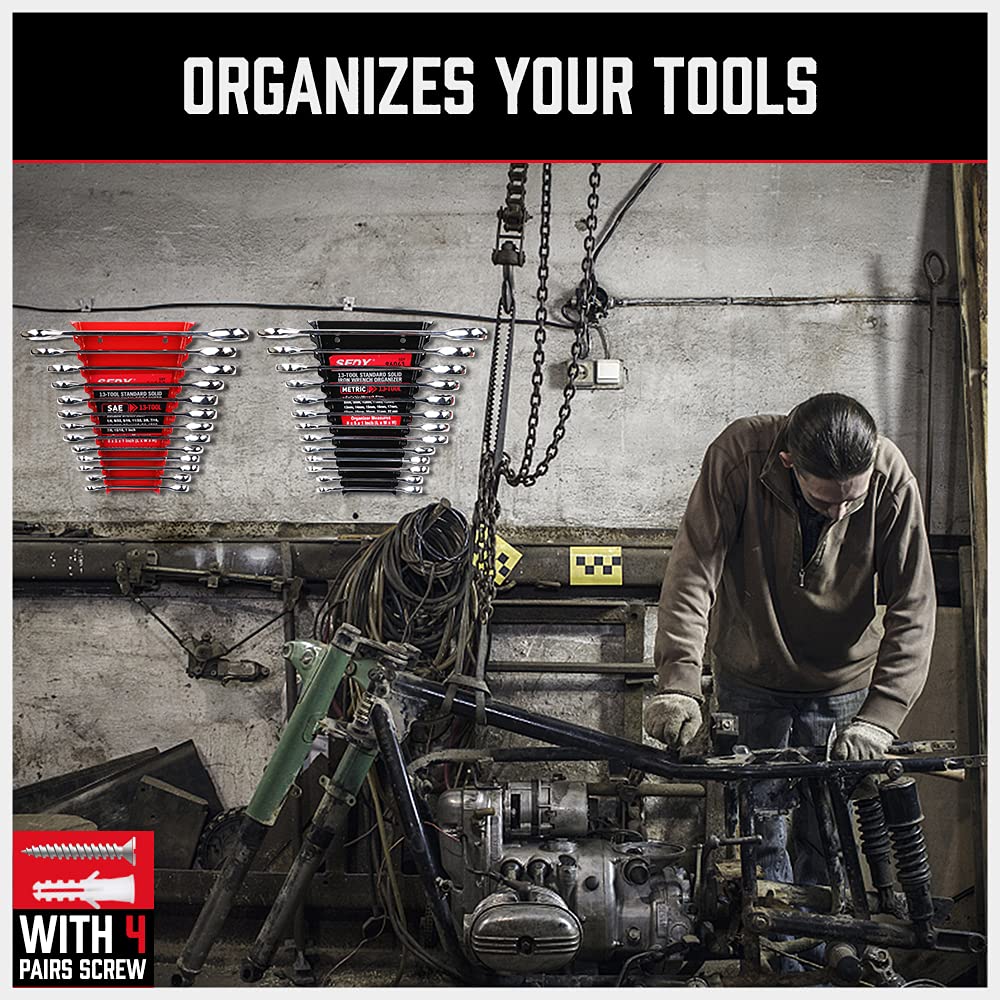 2-Pack Magnetic Wrench Organizer, 32-Slot Premium Wrench Rack Holder Tool Trays for Toolboxes Drawer Storage, SAE (1/4" - 1-1/16") & Metric (6mm - 24mm)