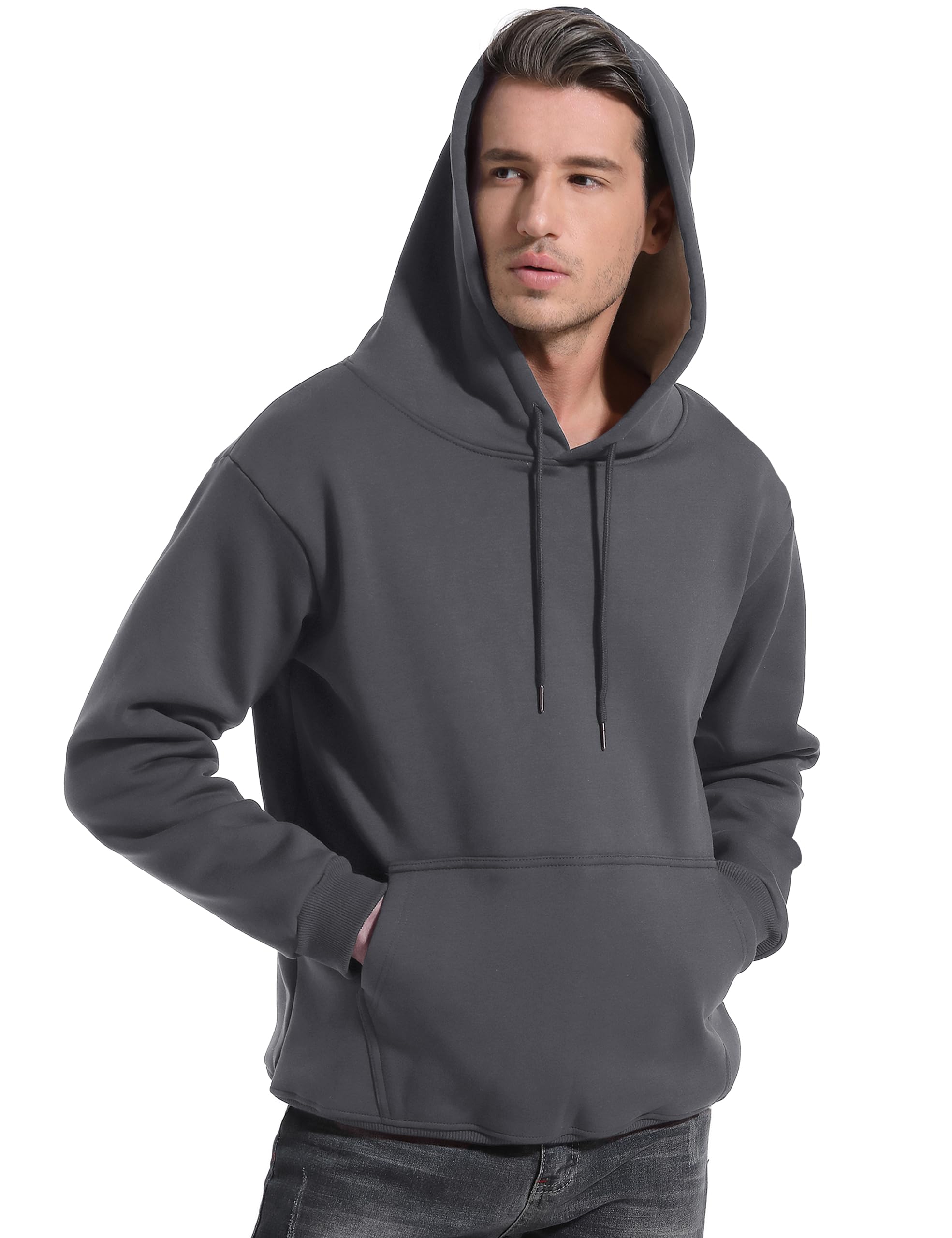 Flygo Men's Casual Fleece Sherpa Lined Hoodie Winter Warm Pullover Hooded Sweatshirt(Black-XL)