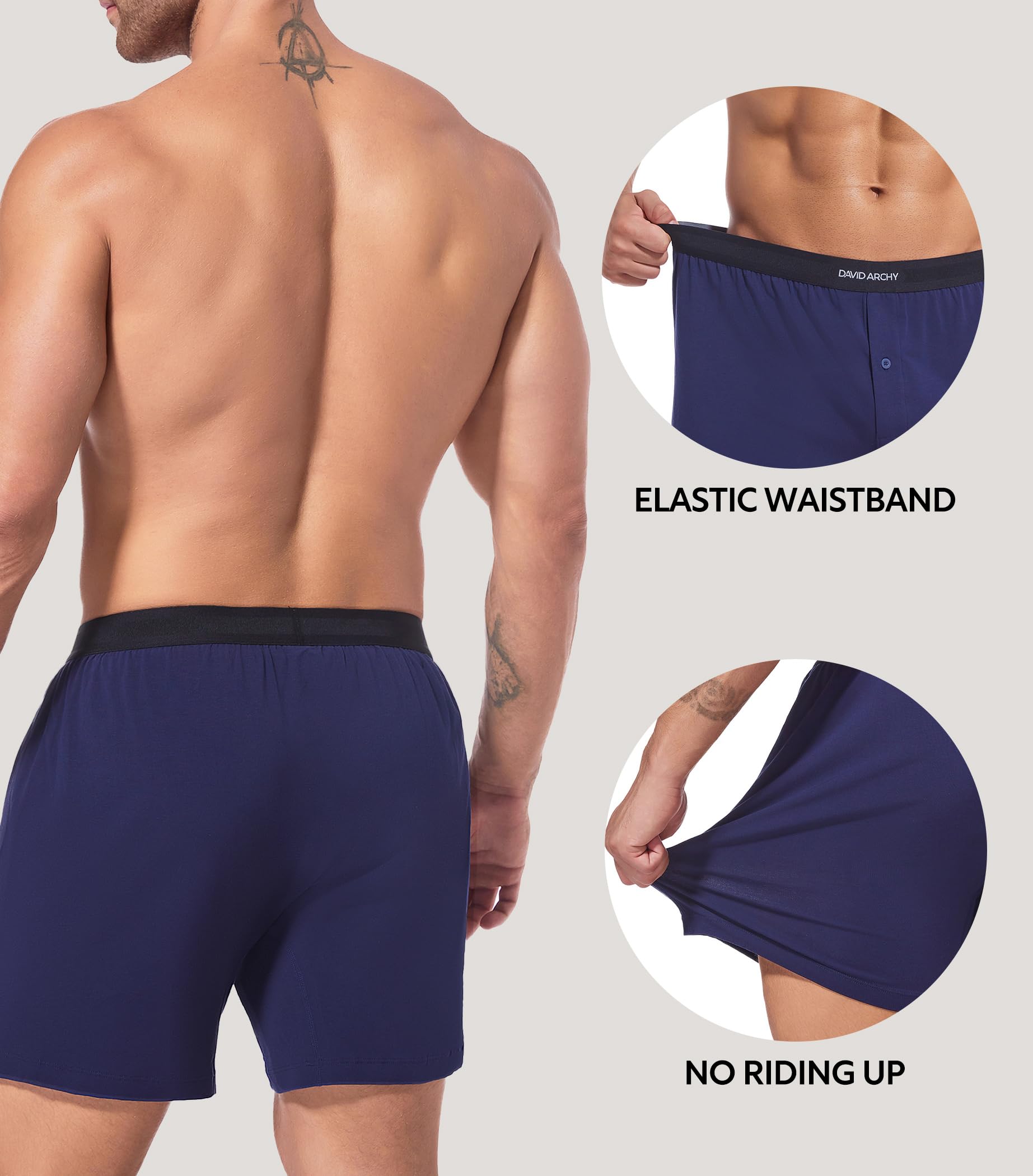 DAVID ARCHY Combed Cotton Boxers for Men Soft Underwear Mens Boxers Knit Boxer Shorts for Men Pack