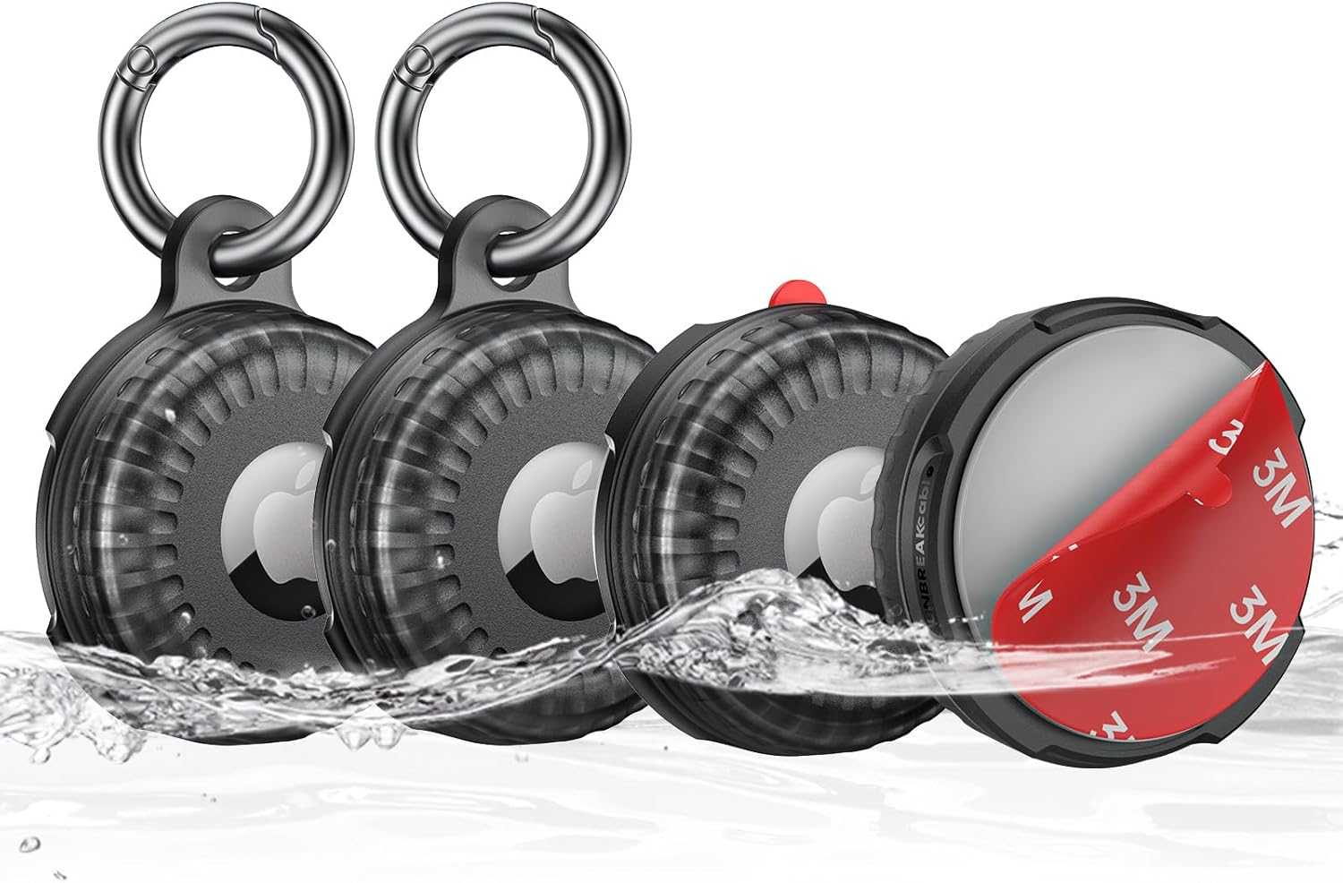 UNBREAKcable AirTag Holder, [4-Pack] IPX8 Waterproof AirTag Keyring Cover Case for Apple AirTag, Full-Body Covered AirTag Holder for Pet Collar, Keys, Bags