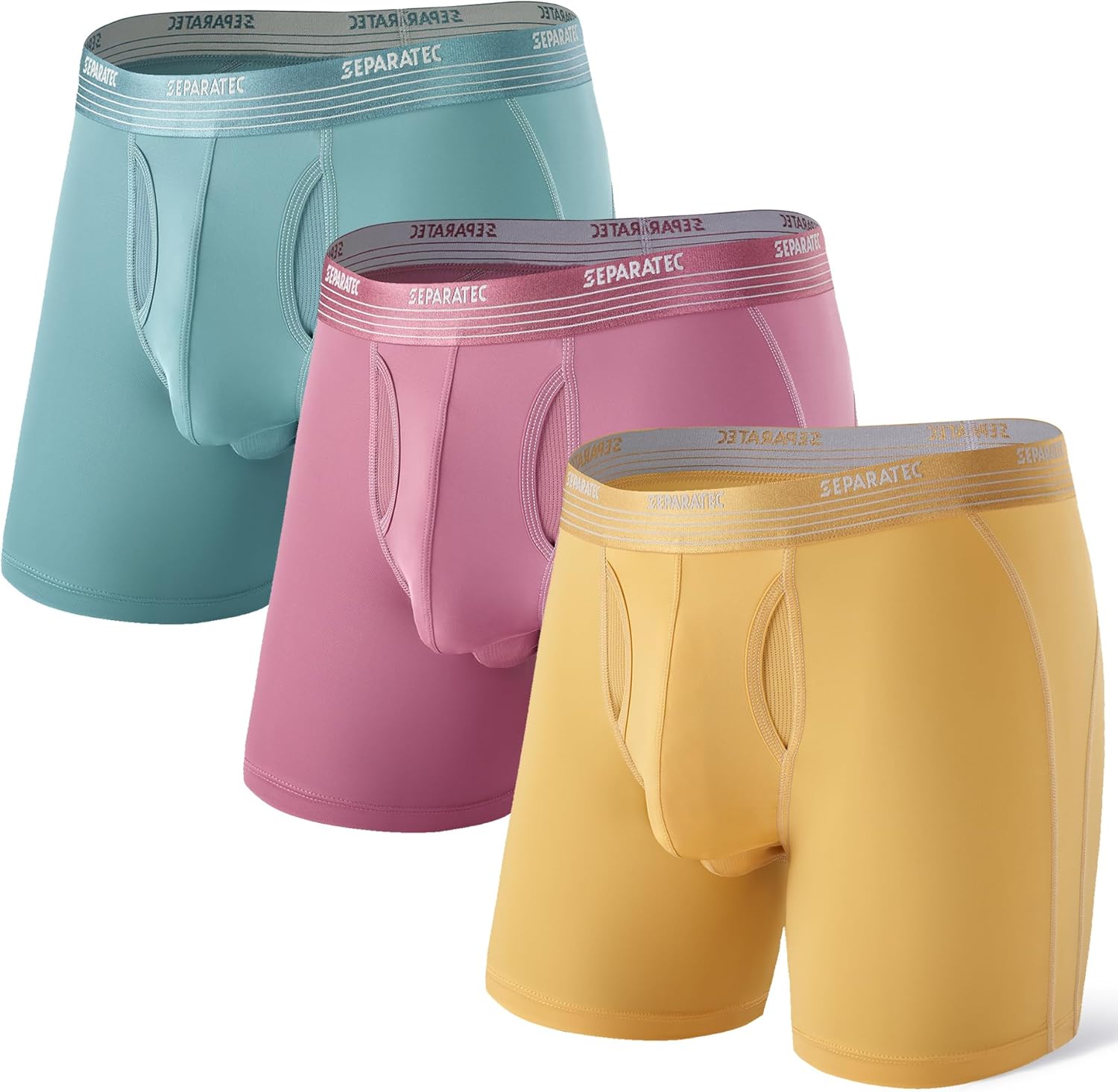 Separatec Mens Underwear with Pouch for balls Anti Chafing Underwear Men Athletic Sport Performance Long Boxer Briefs 3 Pack