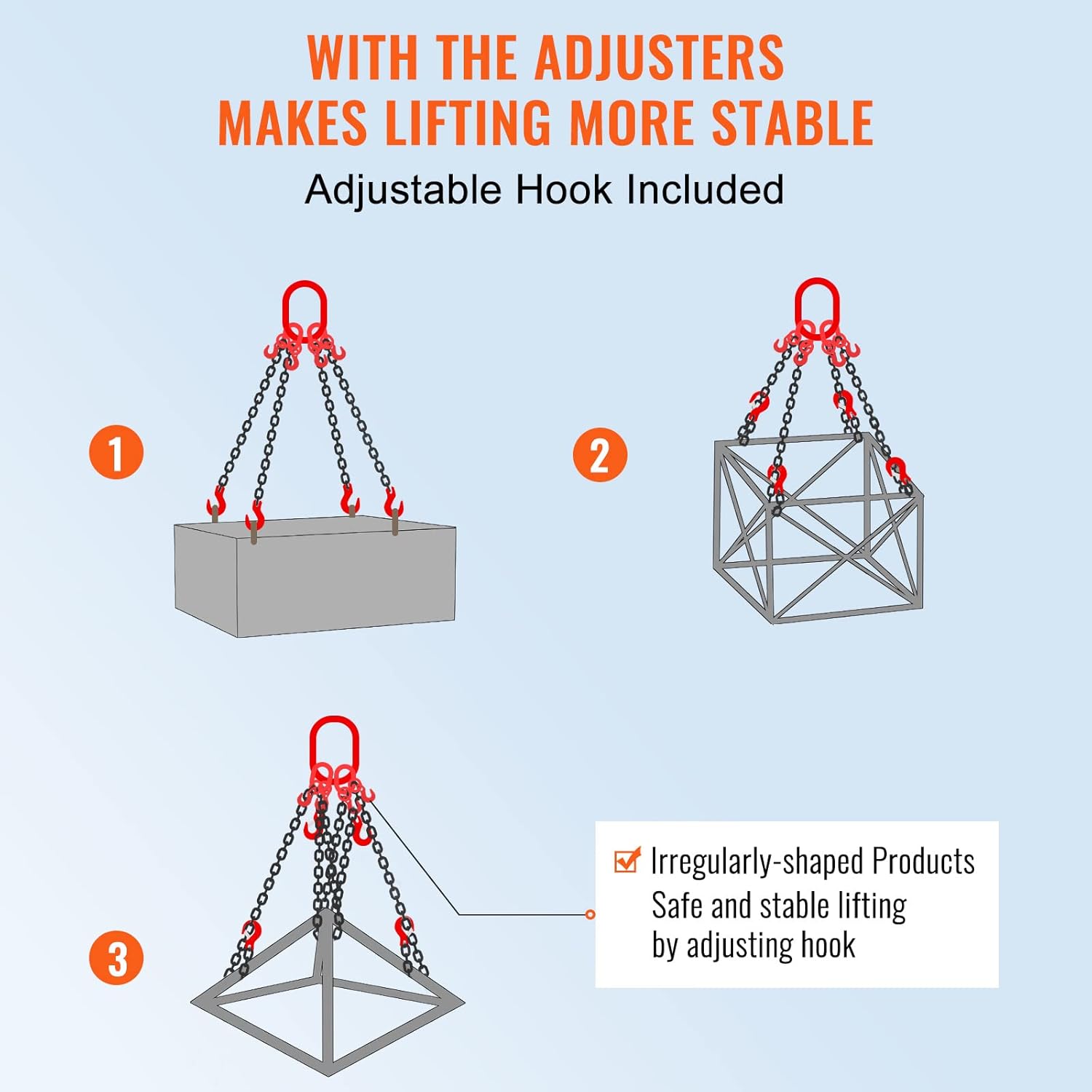 VEVOR Chain Sling, 5/16 Inch X 5 Ft Lifting Chains with Hooks, G80 Engine Chain Hoist Lifts, 11000LBS Lifting Sling Chains for Engine Hoist, Engine Lift Chain 5T with 4 Leg Grab Hooks and Adjusters