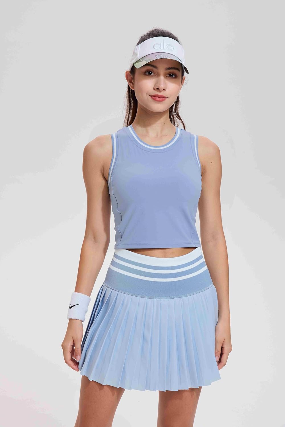Two Piece Tennis Skirt Set for Women High Waisted Pleated Athletic Golf Skirt Sets Women 2 Piece Outfits with Pockets