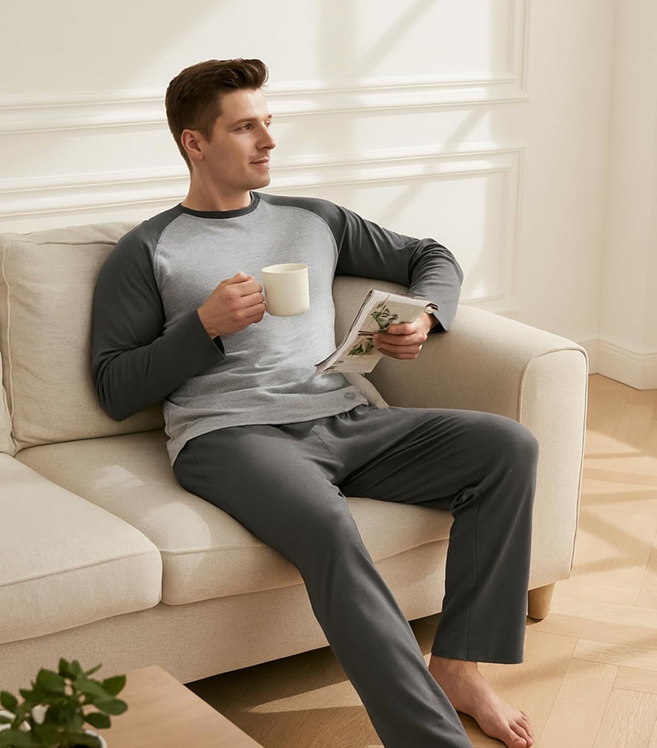 DAVID ARCHY Mens Pajamas Set - Soft Pj Sets for Men Long Sleeve Pajamas Men Cotton Mens Pjs Sets Loungewear with Pockets