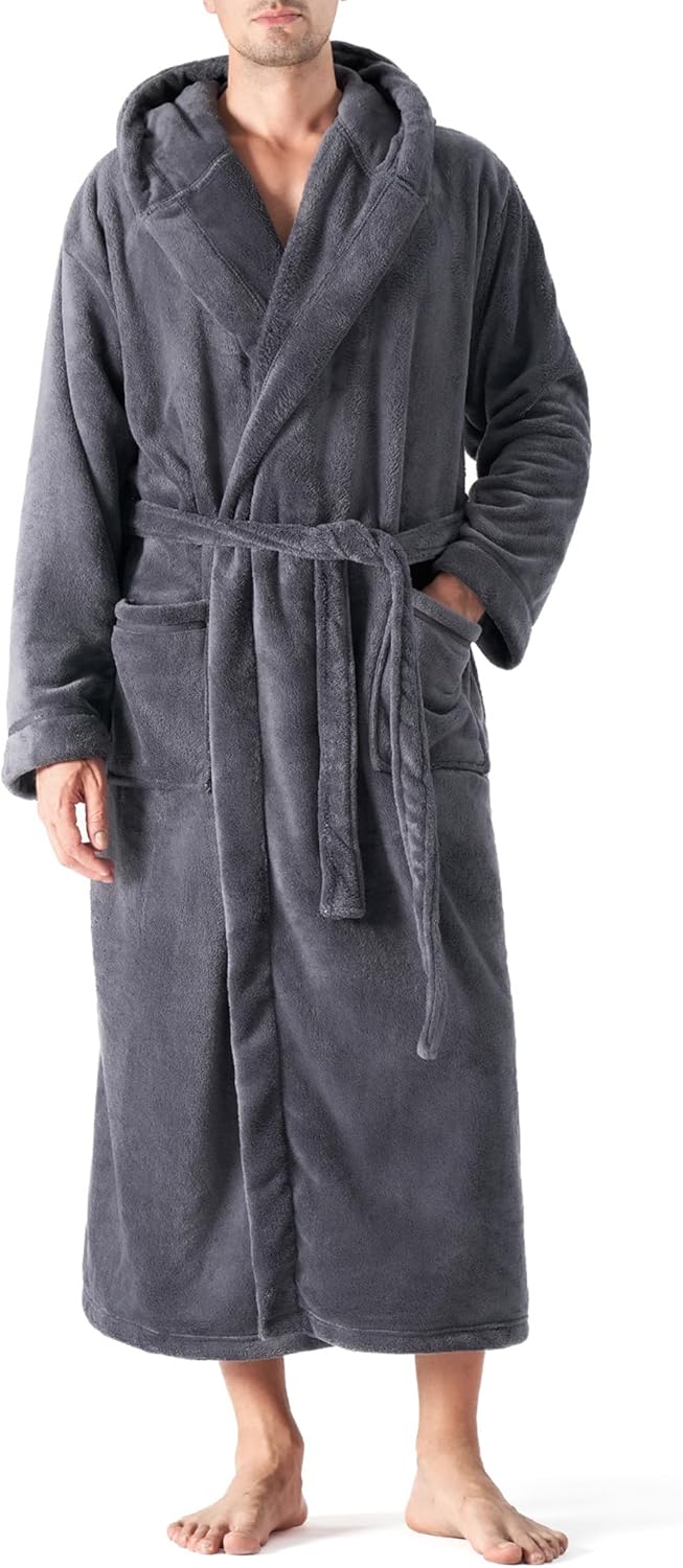 DAVID ARCHY Men's Soft Fleece Plush Robe Full Length Long Bathrobe