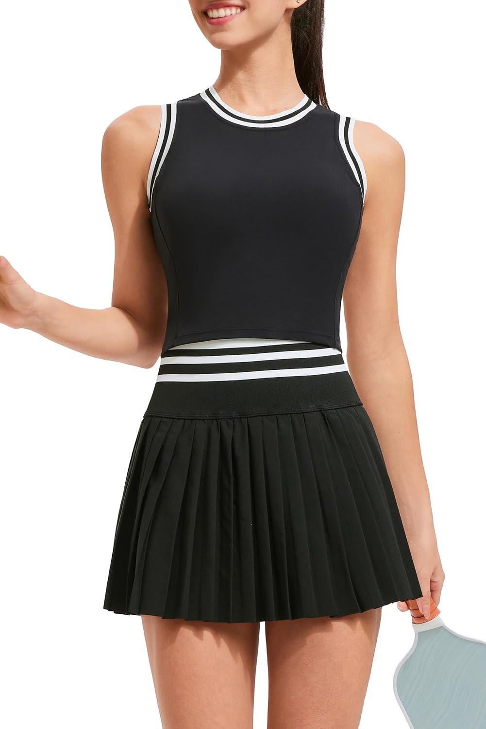 Two Piece Tennis Skirt Set for Women High Waisted Pleated Athletic Golf Skirt Sets Women 2 Piece Outfits with Pockets