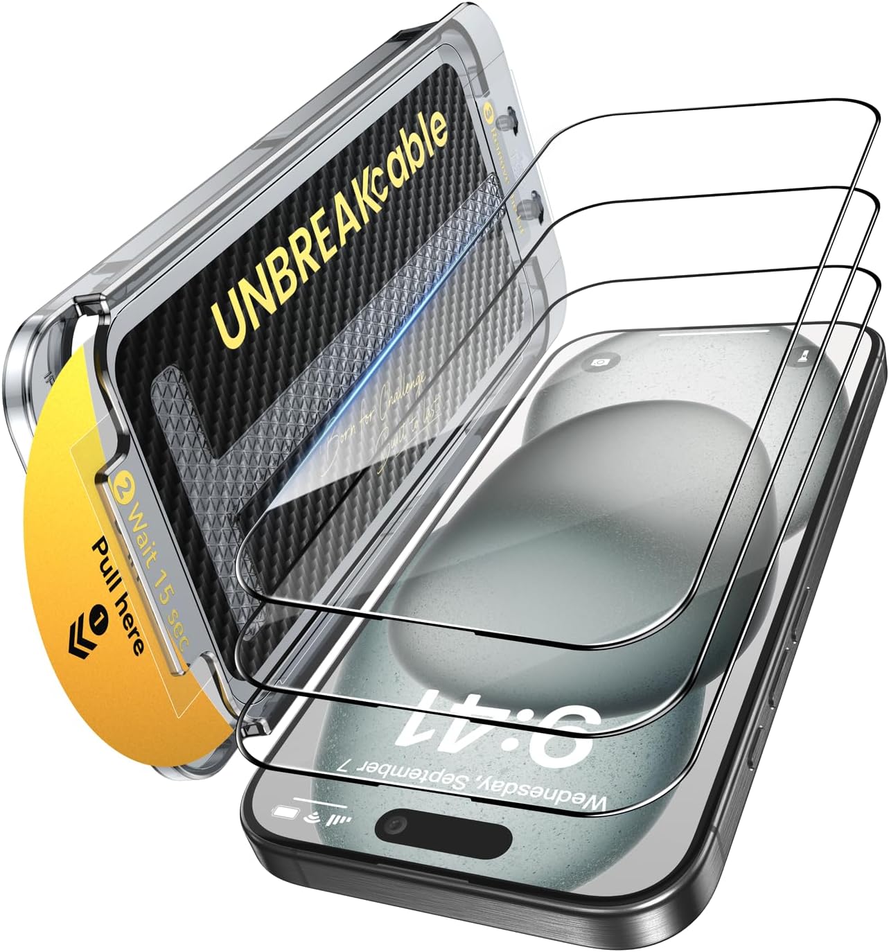 UNBREAKcable 3-Pack Screen Protector for iPhone 16 Pro Max Tempered Glass - [One-Pull Perfection] [Auto Dust-Elimination] [9H+ Hardness] [99.99% HD Clear] Full Coverage for iPhone 6.9 inch