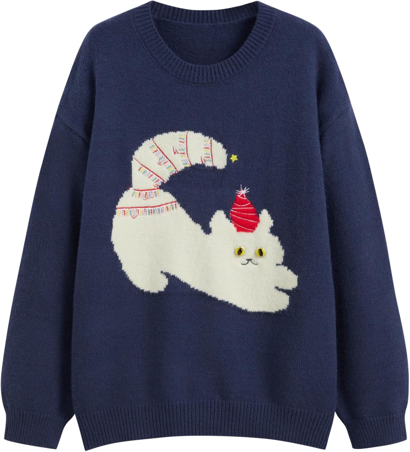 CIDER Women’s Cat Sweater Long Sleeve Crew Neck Fun Graphic Cute Patterned Pullover Sweater Tops