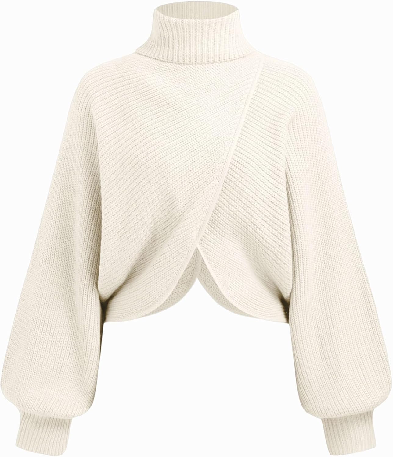 CIDER Cropped Sweaters for Women Turtleneck Sweater Long Sleeve Ribbed Knit Lantern Sleeve Pullover Fall Outfits