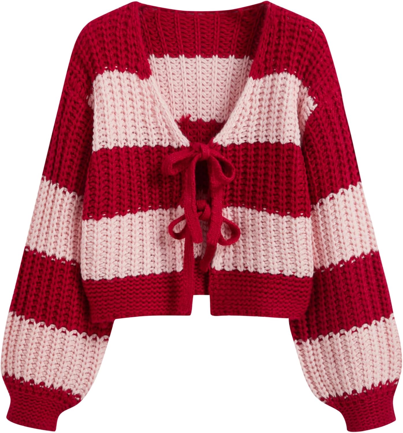 CIDER Striped Sweater Women V Neck Tie Front Knit Cardigan Oversized Trendy Sweaters for Women Fall