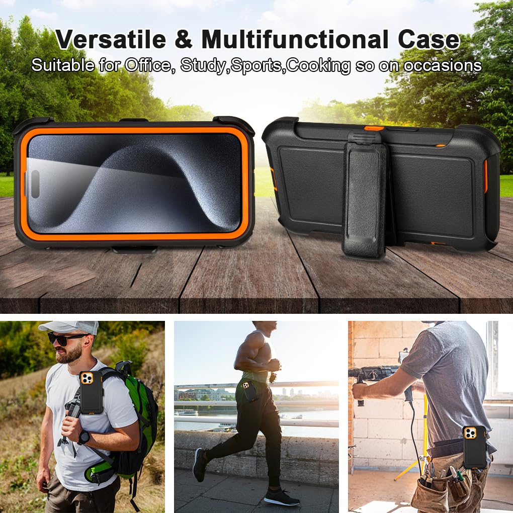 for Black iPhone 16 Pro Case with Belt Clip, for Shockproof iPhone 16 Pro Case Heavy Duty,3 Layers of Sturdy,Anti-Drop,Military-Grade Defender Cover for iPhone 16Pro Case Black