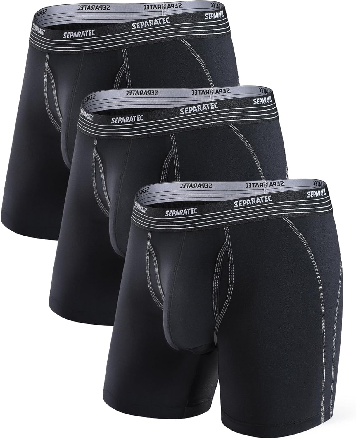 Separatec Mens Underwear with Pouch for balls Anti Chafing Underwear Men Athletic Sport Performance Long Boxer Briefs 3 Pack