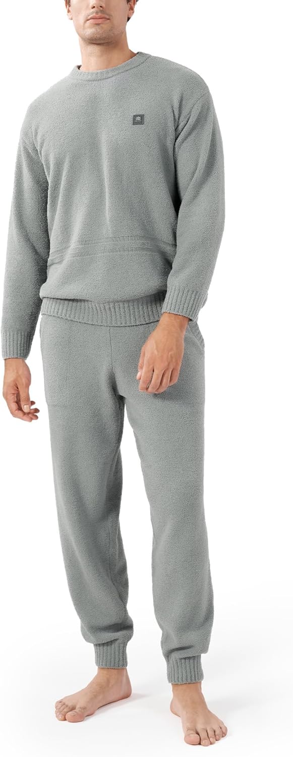 DAVID ARCHY Mens Pajamas Set Ultra-Soft Fleece Pajamas Warm Sleepwear Long Sleeve Lounge Set with Pockets