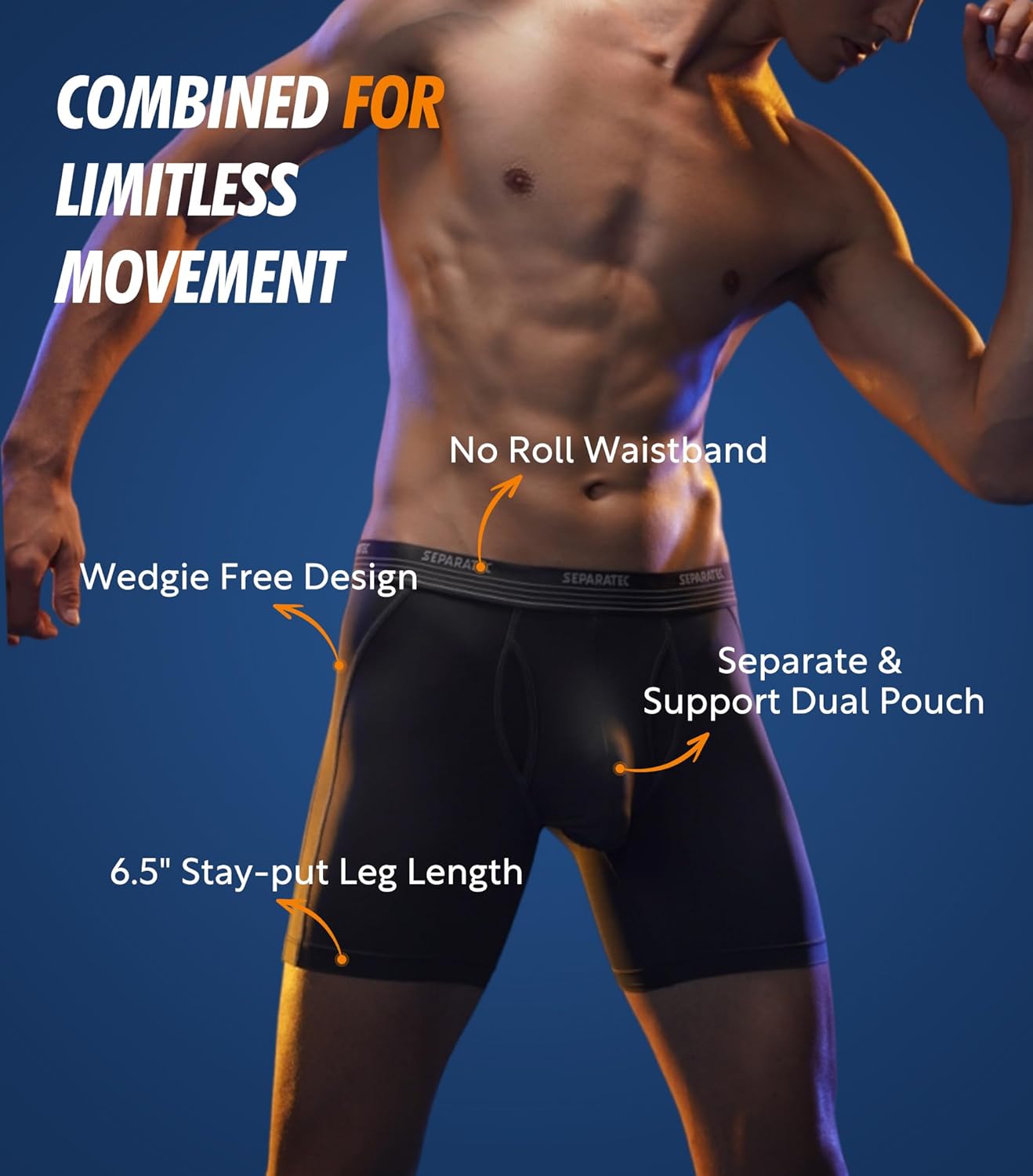 Separatec Mens Underwear with Pouch for balls Anti Chafing Underwear Men Athletic Sport Performance Long Boxer Briefs 3 Pack