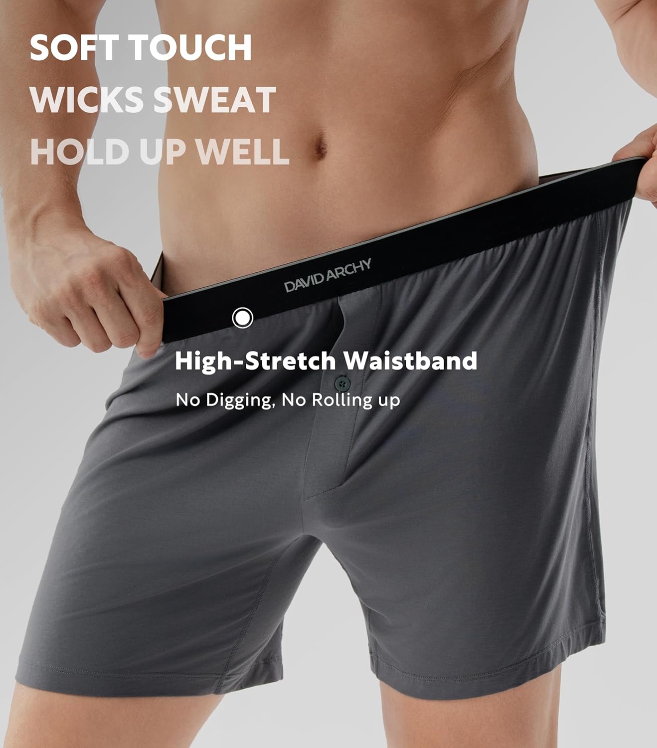 DAVID ARCHY Ultra Soft Modal Boxers for Men, Silky Stretchy Boxer Shorts, Breathable Loose Men's Underwear for Sleep 4 Pack