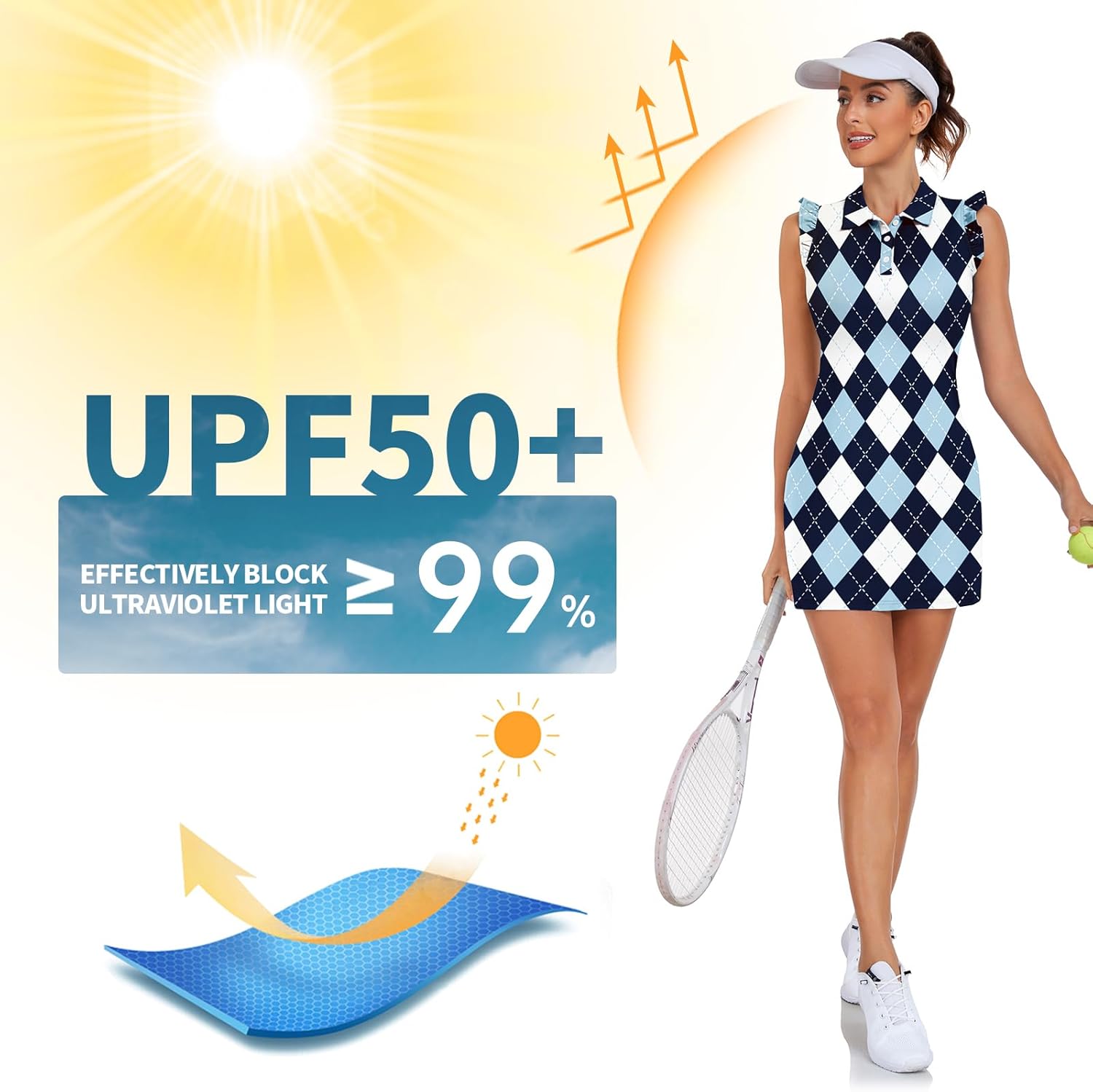 WOWENY Tennis Dress Polo Buttons Golf Dresses with Built in Shorts and Pockets Ruffle Sleeveless Athletic Workout Dress
