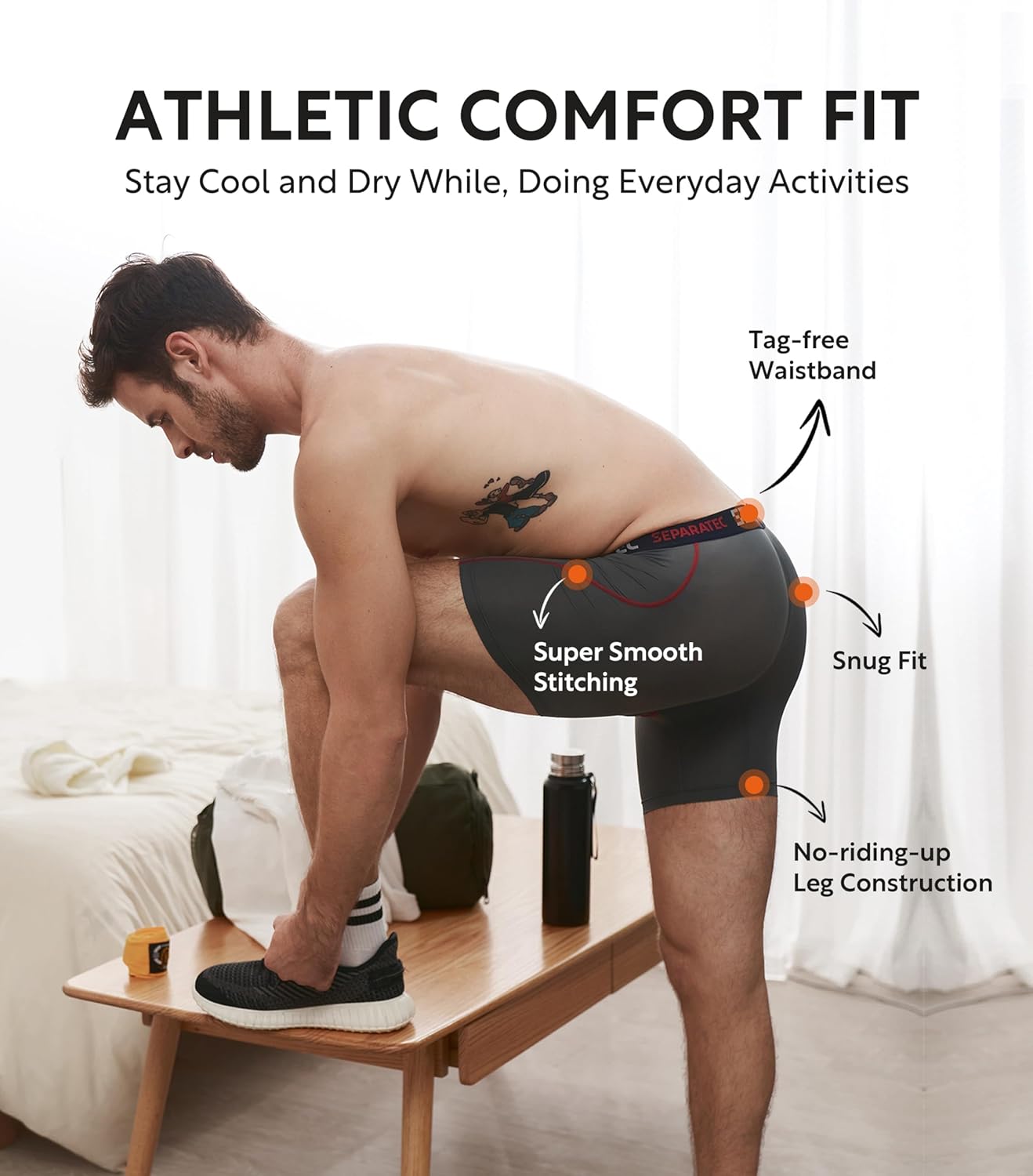 Separatec Mens Underwear with Pouch for balls Anti Chafing Underwear Men Athletic Sport Performance Long Boxer Briefs 3 Pack