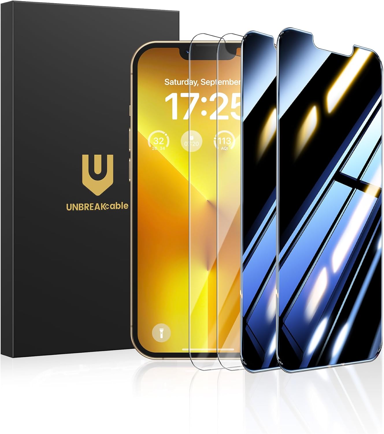 UNBREAKcable 4PCS Screen Protector for iPhone 15-2 Privacy Tempered Glass+2 Clear Glass Double Shatterproof [Easy Installation Frame] [9H Hardness] [Case Friendly] Anti-Scratch for iPhone 6.1 inch