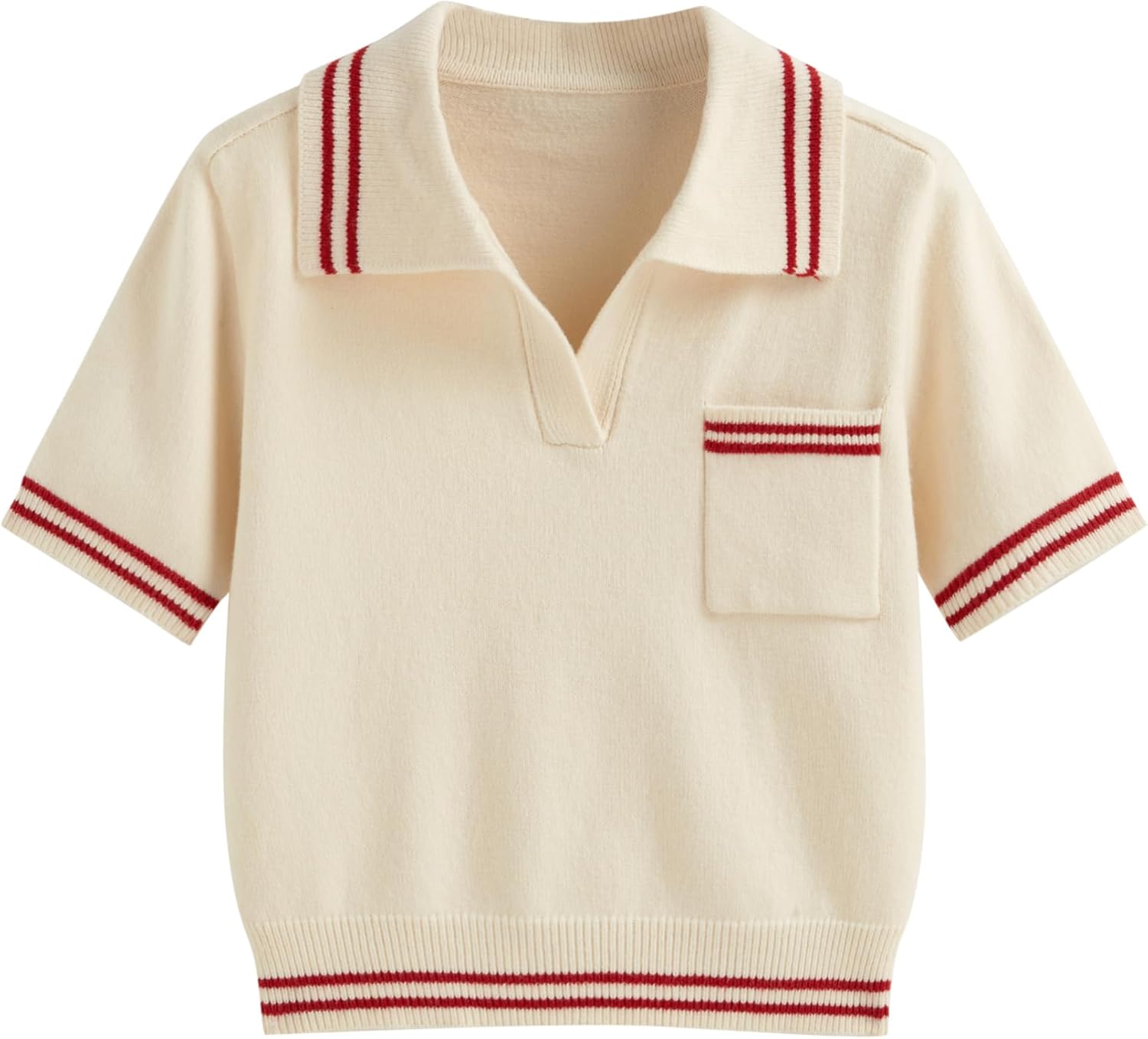 CIDER Short Sleeve Sweater Knit Top Collar Neck Stripe Pullover Casual Elegant Women’s Collared Sweaters