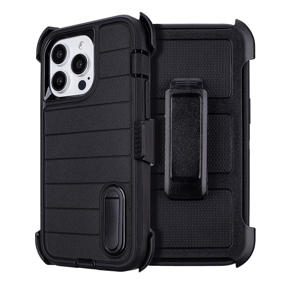for Phone Case iPhone 15 Pro Max Case Black with Belt Clip Heavy Duty Holster for Shockproof Cases,3 Layers of Sturdy,Military Grade Defender Cover for iPhone 15 Pro Max Cases Black 6.7 Inch