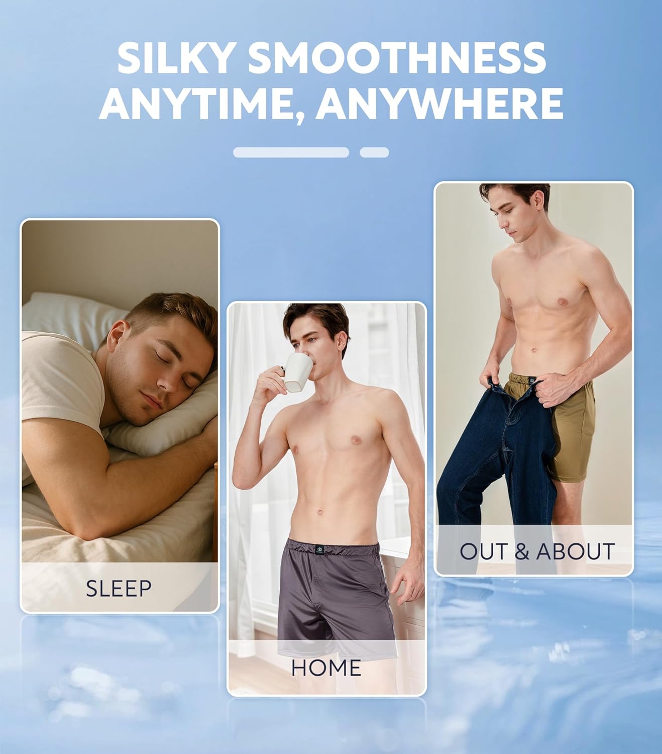 DAVID ARCHY Stretch Satin Boxers for Men, Silk Feeling Boxer Shorts, Breathable Loose Men's Underwear for Sleep 3 Pack