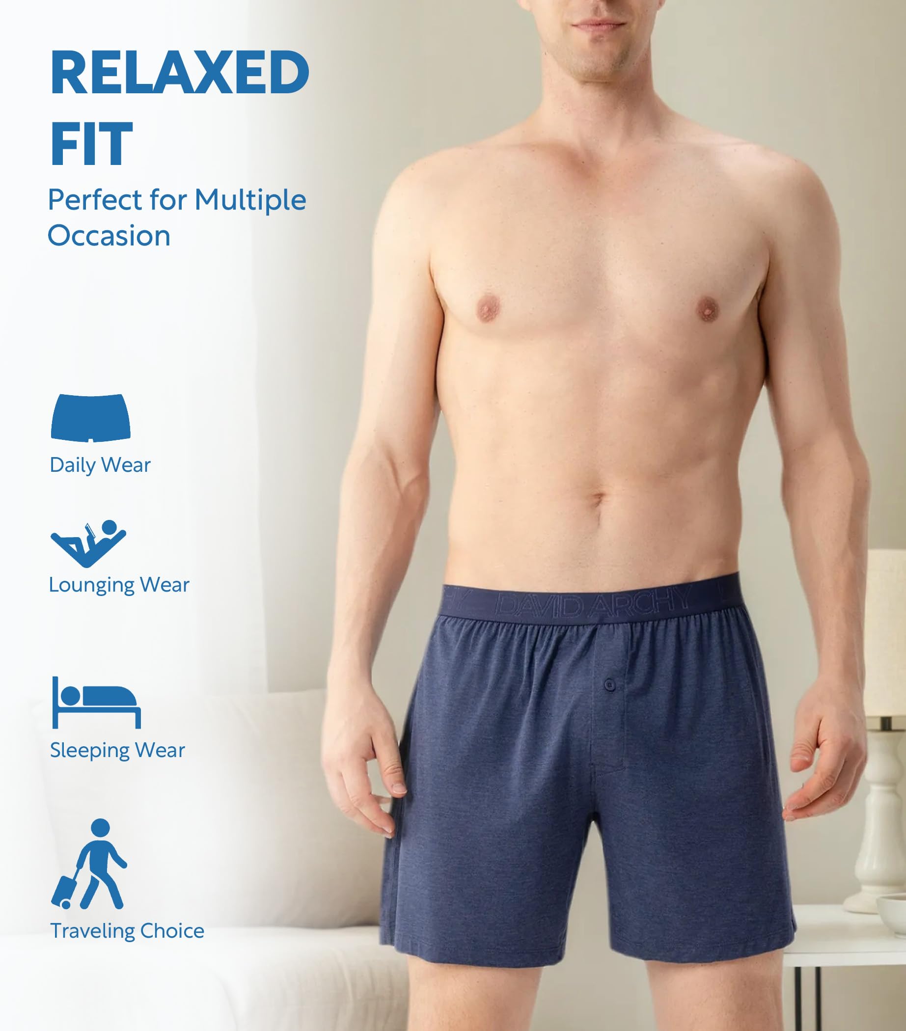 DAVID ARCHY Mens Boxers Soft Rayon Made from Bamboo Boxers for Men Pack Loose Underwear Cooling Mens Boxer Shorts