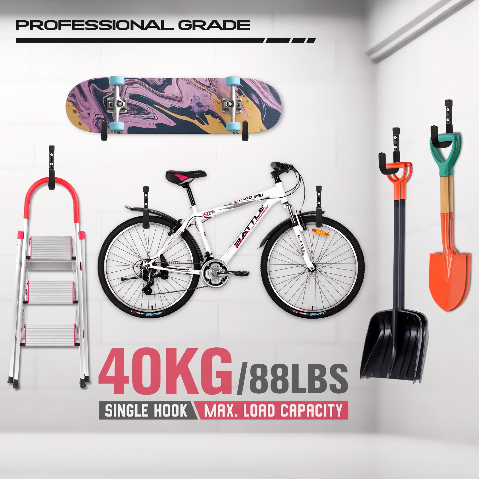 SEDY 6-Piece Heavy Duty Garage Storage Hooks, Wall Mount J Utility Hooks Holds 88 LB, Large Metal Utility, Garage Storage Ladders for Bikes, Garden Tools