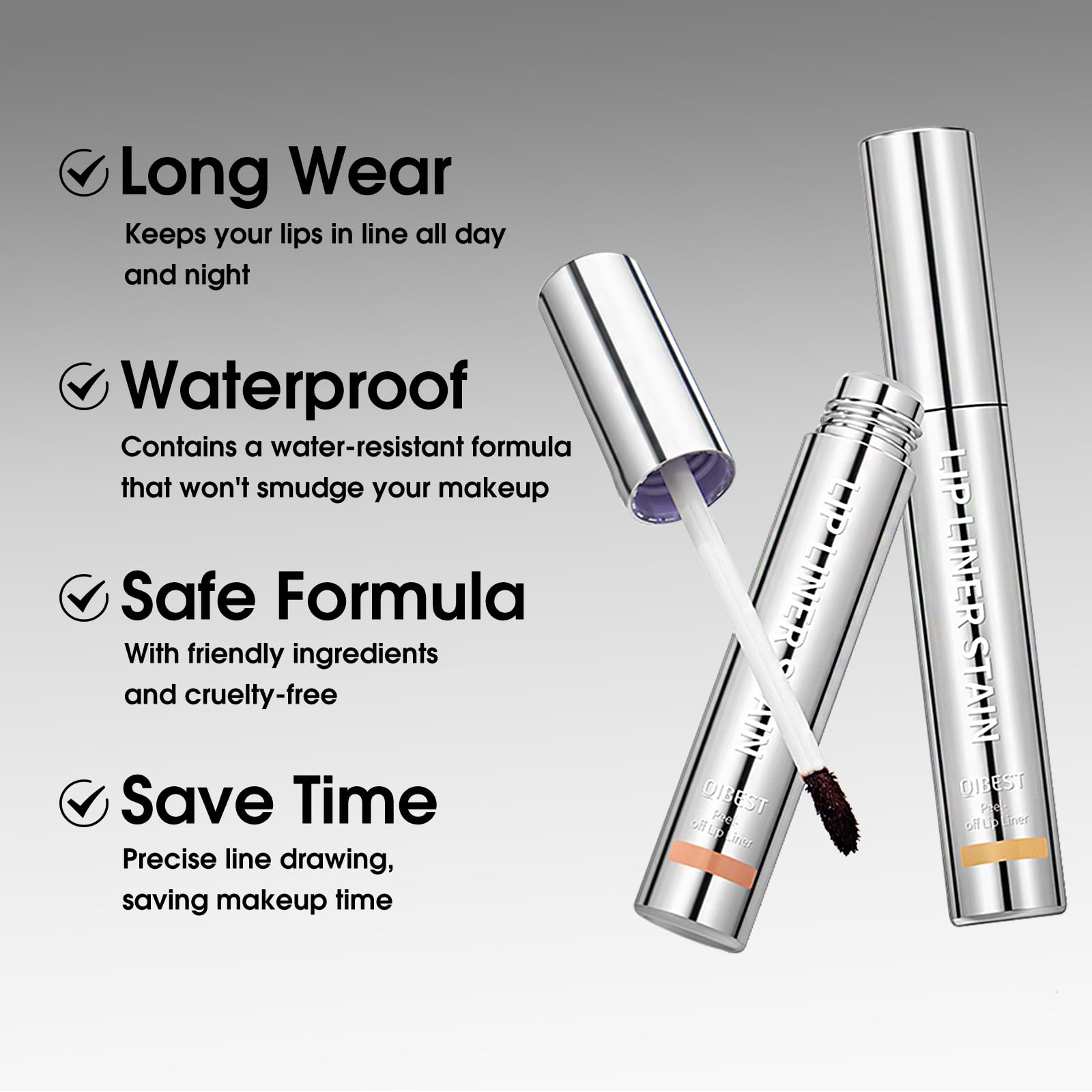 Jolilab Lip Stain Peel Off, Waterproof & Long Lasting, Highly Pigmented for All Skin Types（4Pcs Set）