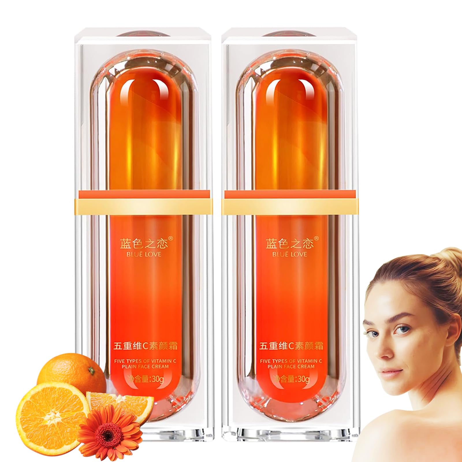 BLUE LOVE 2PCS Vitamin C Tone Up Cream Set, Quick Makeup Moisturizer for Radiant Skin, Natural Skincare for All Skin Types & Daily Use