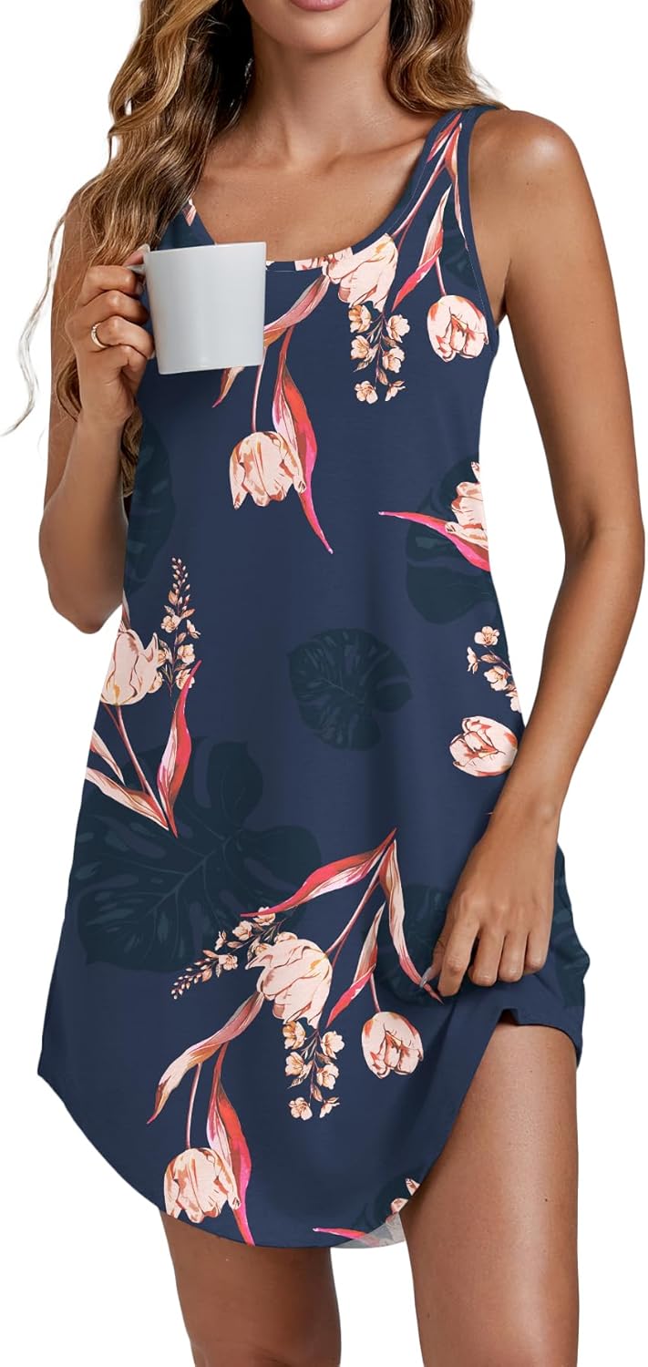 Vrtige Women's Tank Nightgown Sleeveless Sleepwear Scoop Neck Full Slip Chemise Nightdress