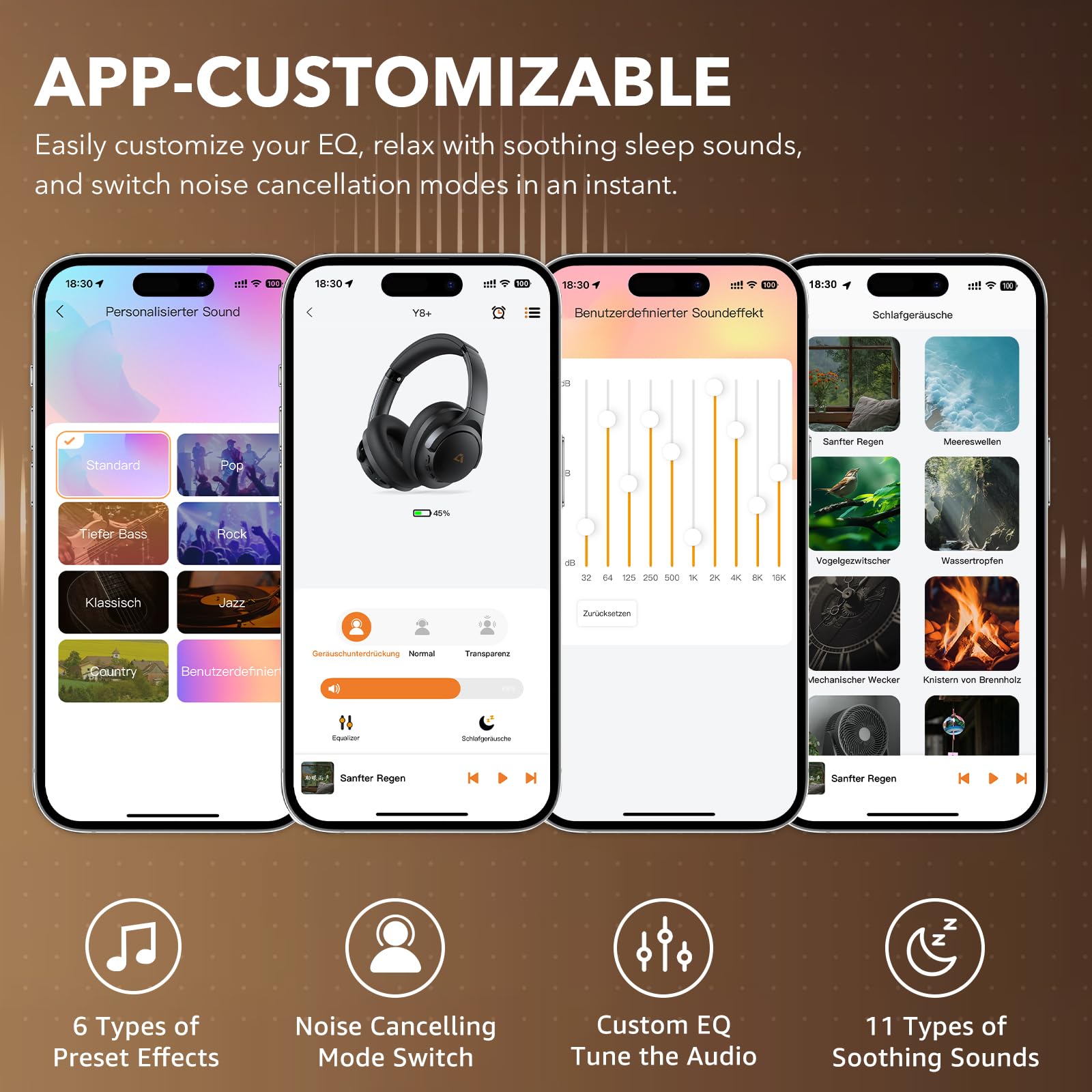 1Mii Y8+ Noise Cancelling Headphones Bluetooth, Wireless LDAC Hi-Res Audio, Custom EQ via App, 75H Playtime, Comfort Fit, Over Ear Headphones Foldable for Airplane Travel Home Office Black