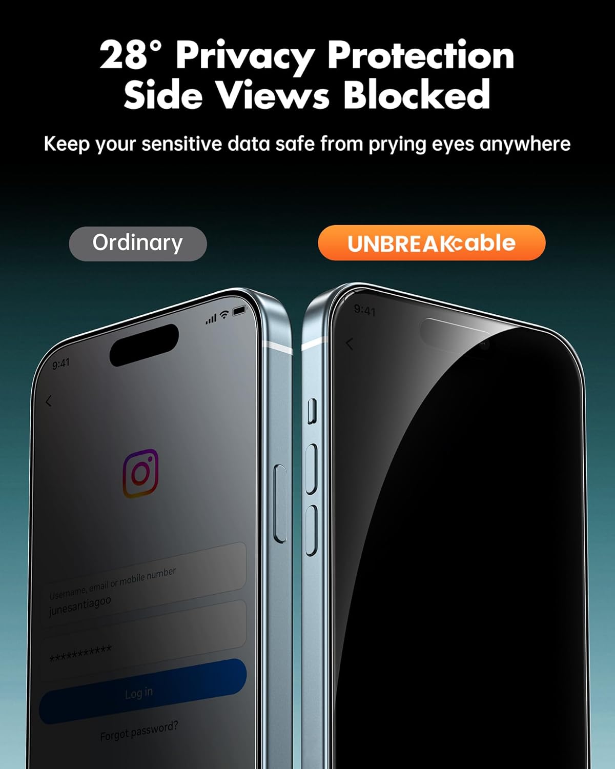 UNBREAKcable 4PCS Screen Protector for iPhone 15-2 Privacy Tempered Glass+2 Clear Glass Double Shatterproof [Easy Installation Frame] [9H Hardness] [Case Friendly] Anti-Scratch for iPhone 6.1 inch